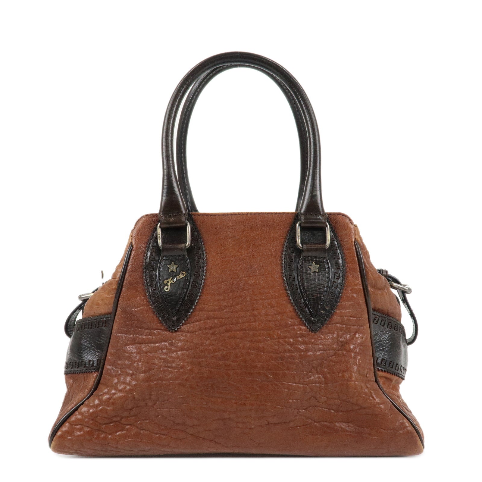 FENDI-Ethnico-Zucca-Canvas-Leather-Tote-Bag-Brown-8BN157