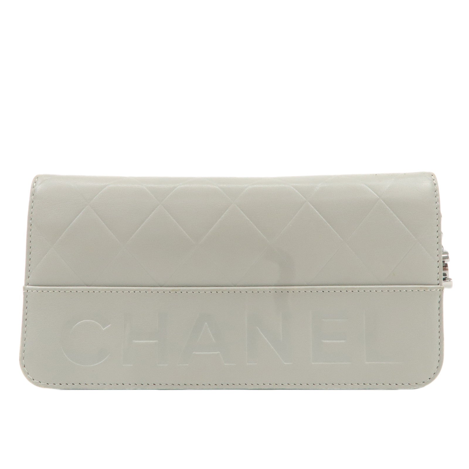 CHANEL-Leather-Round-Zipper-Long-Wallet-Gray-Silver-HDW-A30071