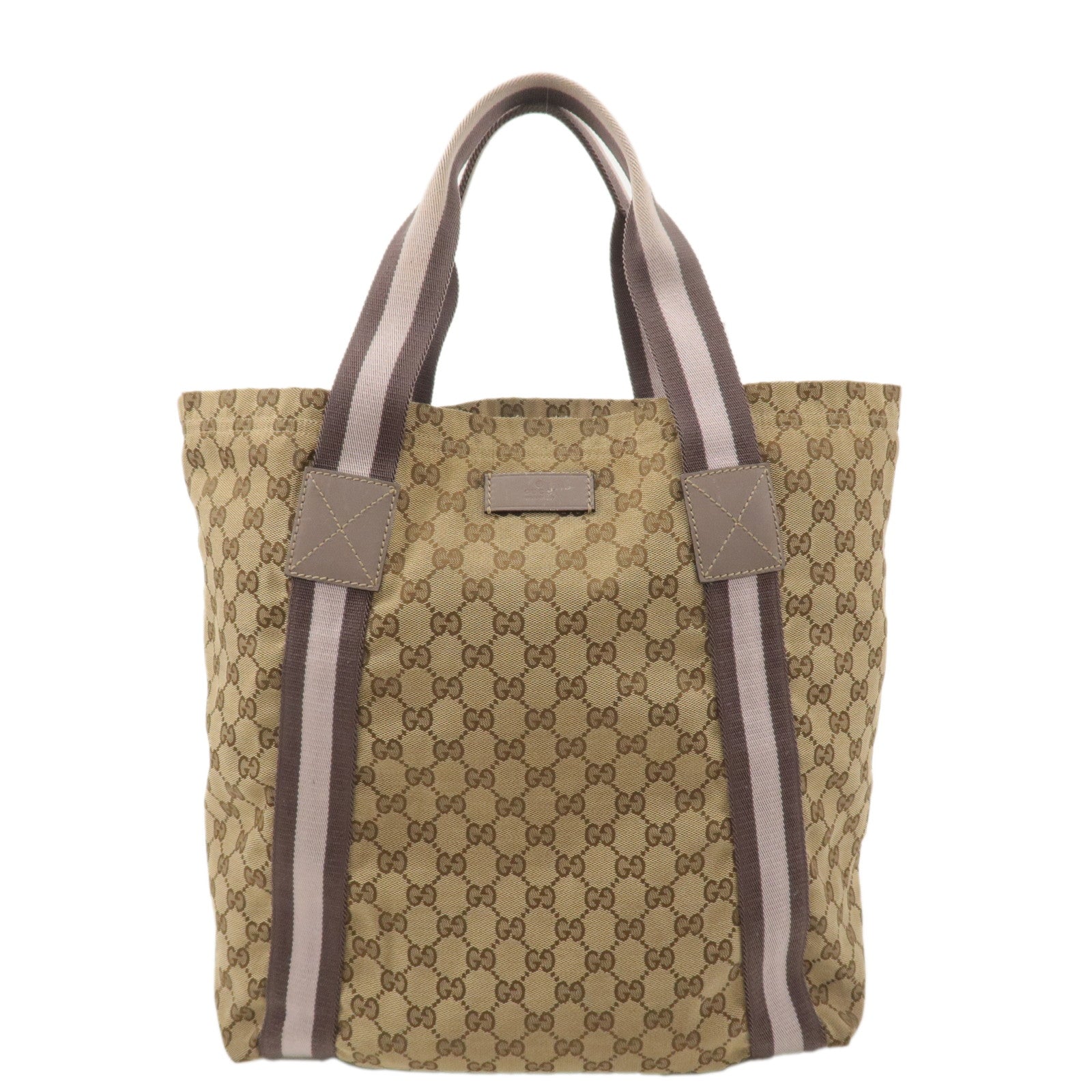 GUCCI-Sherry-GG-Canvas-Leather-Tote-Bag-Beige-Pink-189669