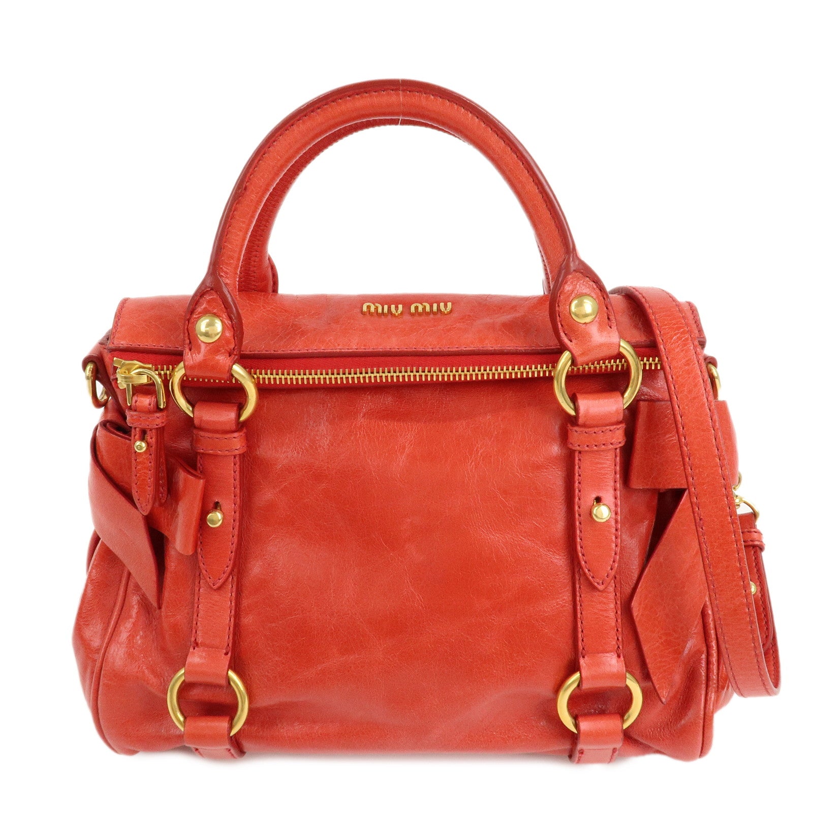 MIU-MIU-Leather-Ribbon-2-Way-Hand-Bag-Shoulder-Bag-Red