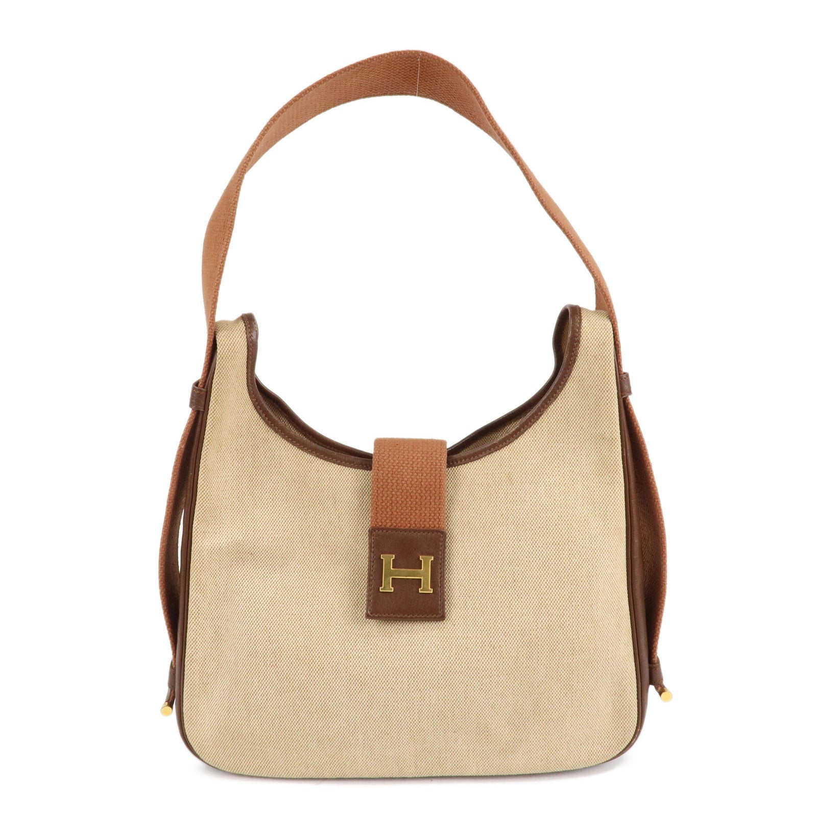 HERMES-Toile-Ash-Leather-Sako-Shoulder-Bag-〇E-Stamped-Natural