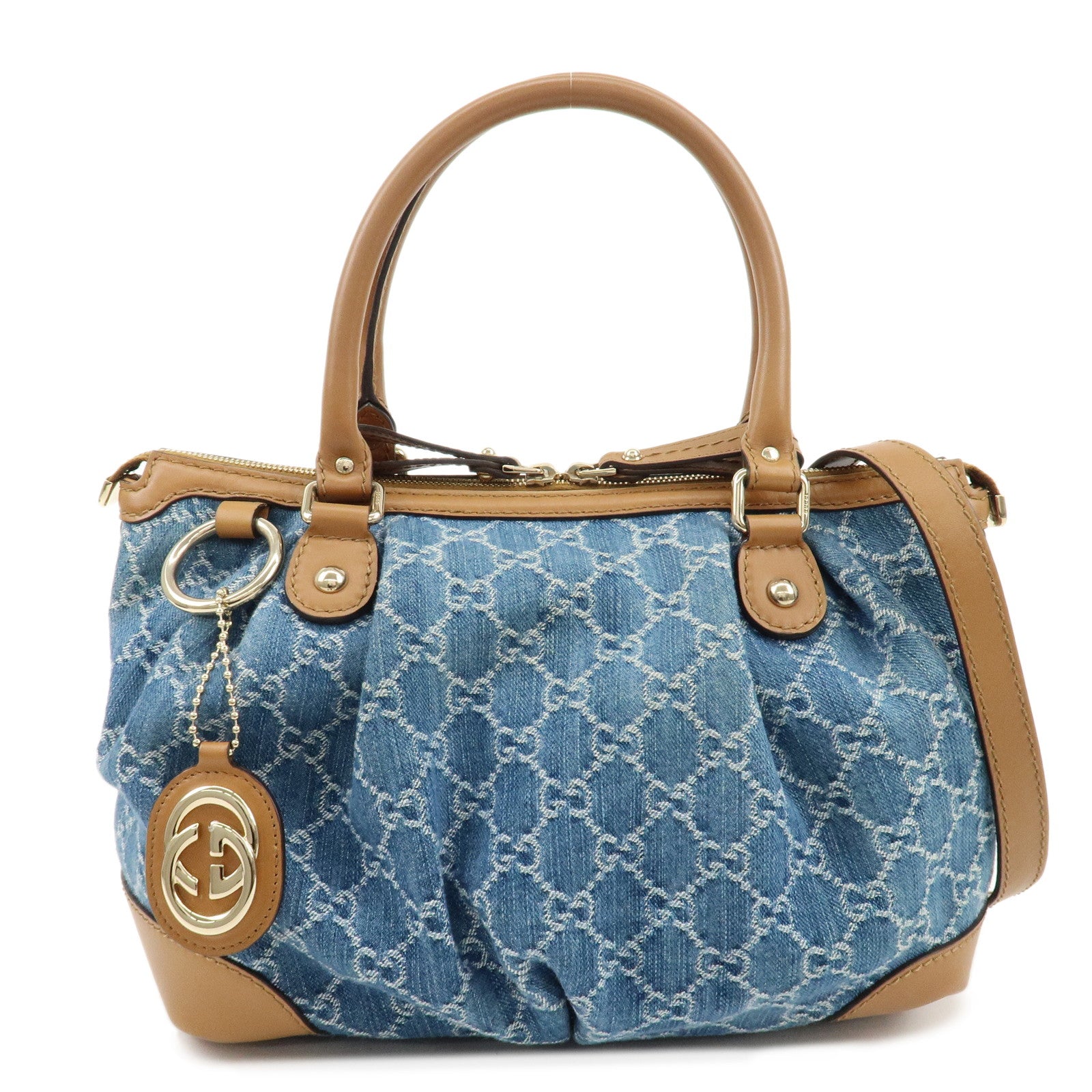 GUCCI-Sukey-GG-Denim-Leather-2Way-Bag-Hand-Bag-247902