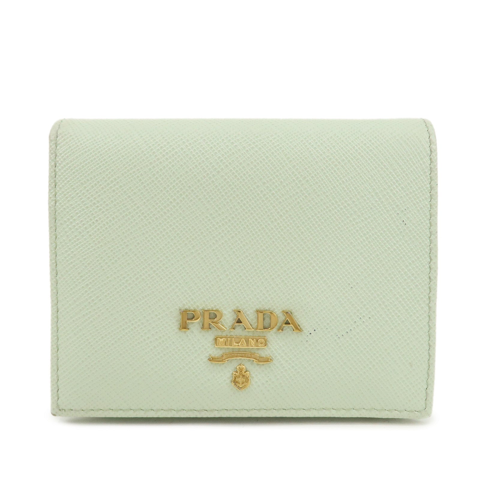 PRADA-Logo-Saffiano-Leather-Bi-Fold-Small-Wallet-Light-Green