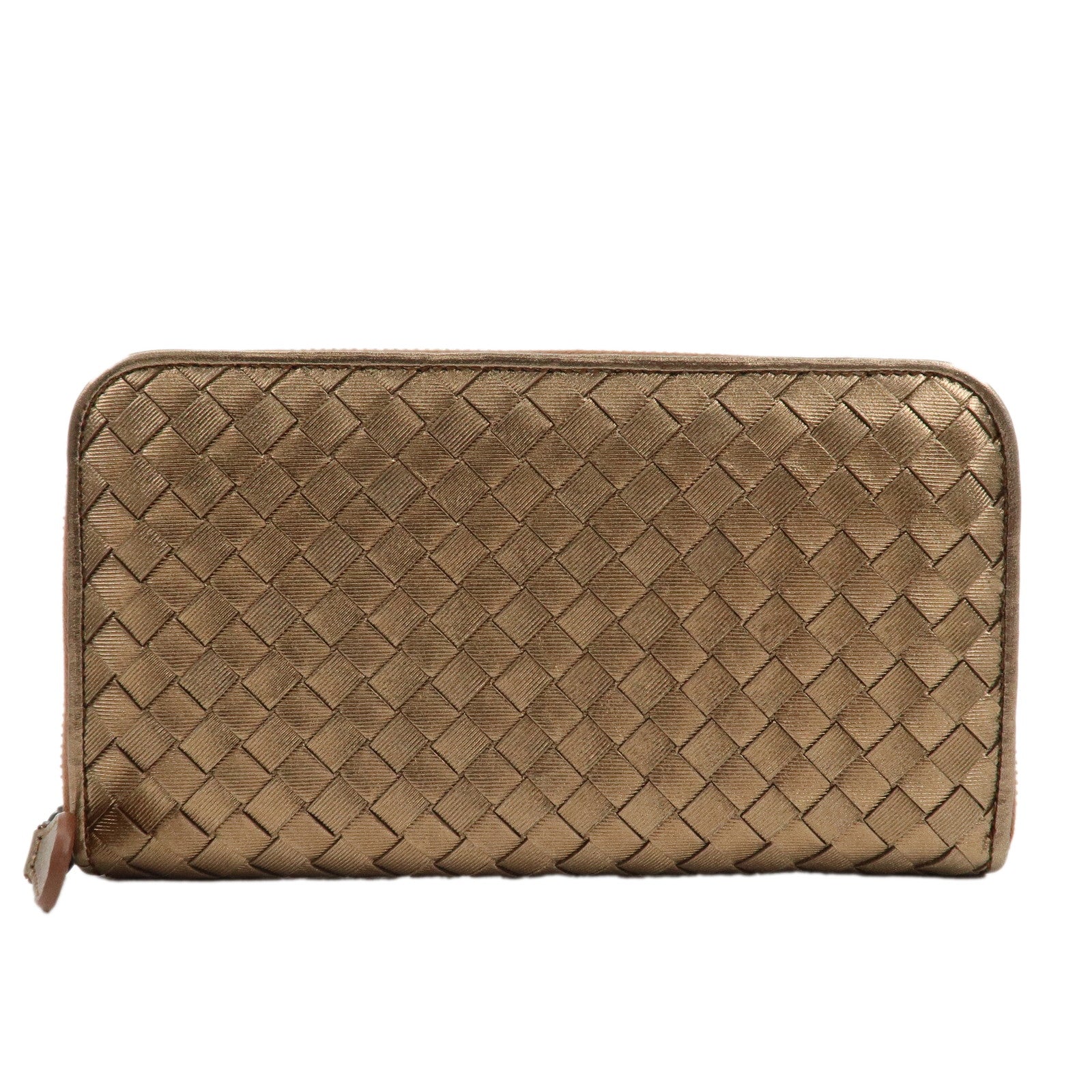 BOTTEGA-VENETA-Intrecciato-Leather-Zipper-Wallet-Metalic-114076