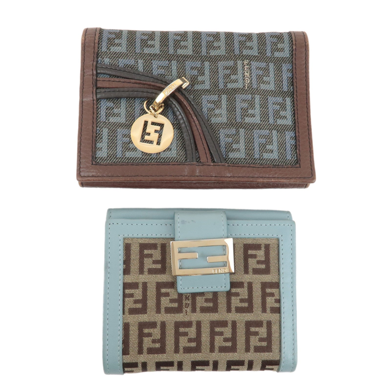 FENDI-Zucchino-Canvas-Leather-Set-of-2-Wallet-8M0160-8M0188