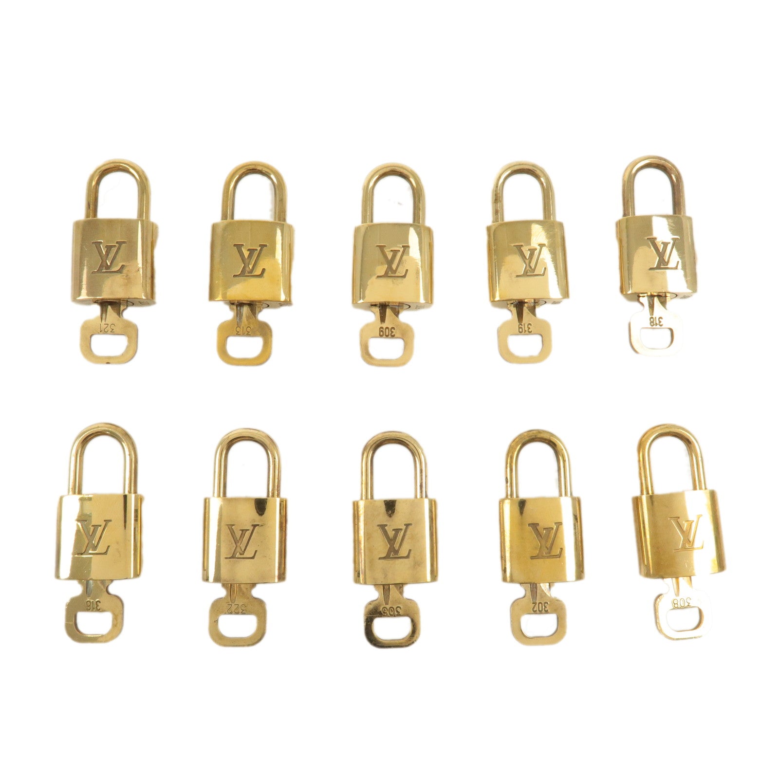 Louis Vuitton Set of 10 Lock 
Key Cadena Key Lock Gold