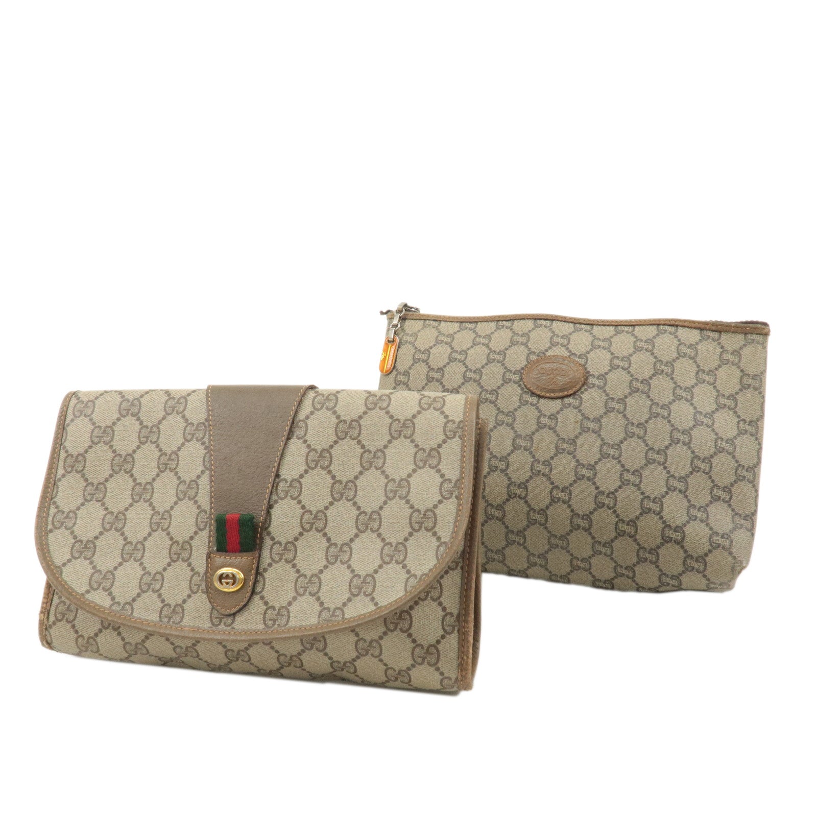 GUCCI GG Plus Set of 2 Old Gucci Clutch Bag Beige Brown