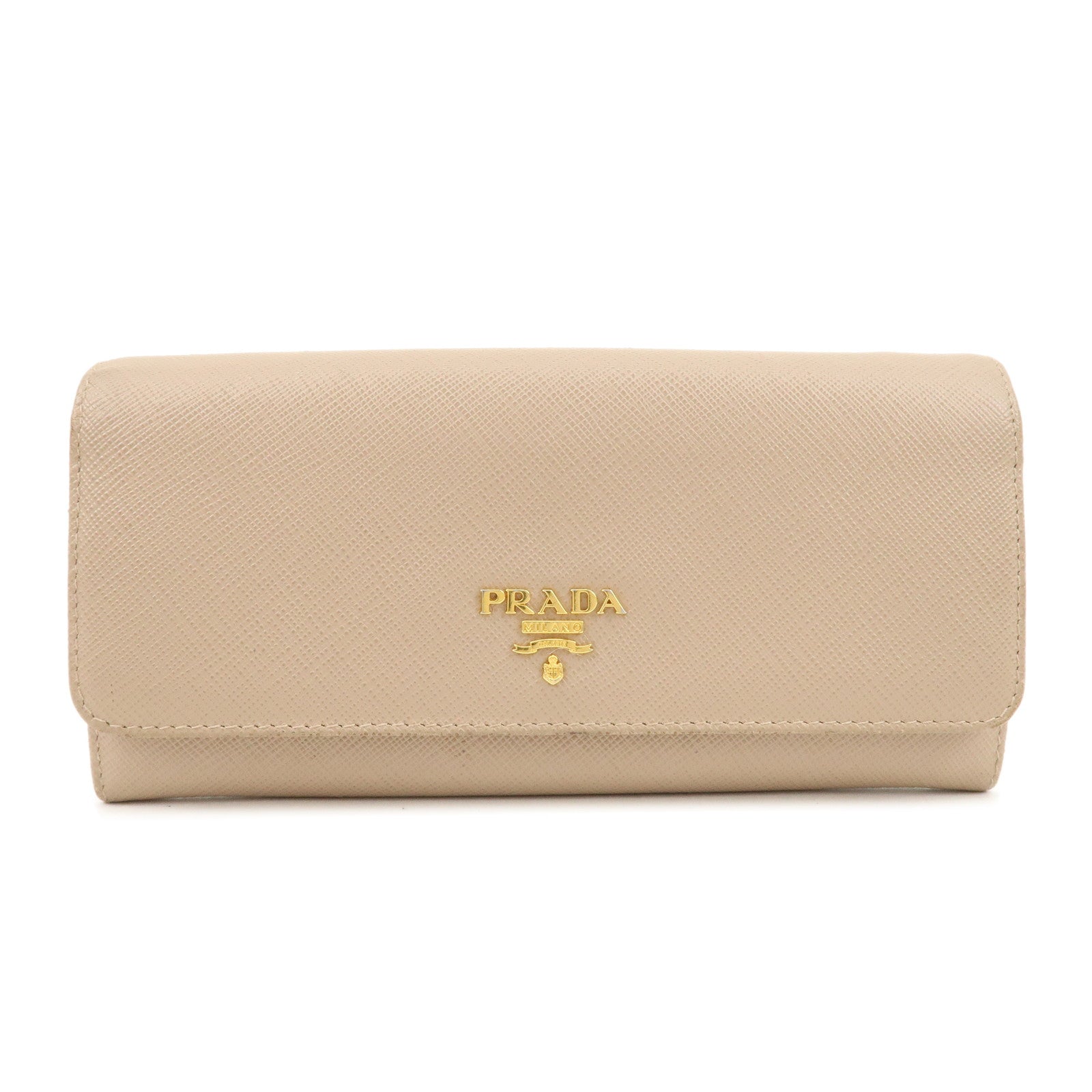 PRADA-Logo-Leather-Bi-Fold-Long-Wallet-Beige-Pink-Beige