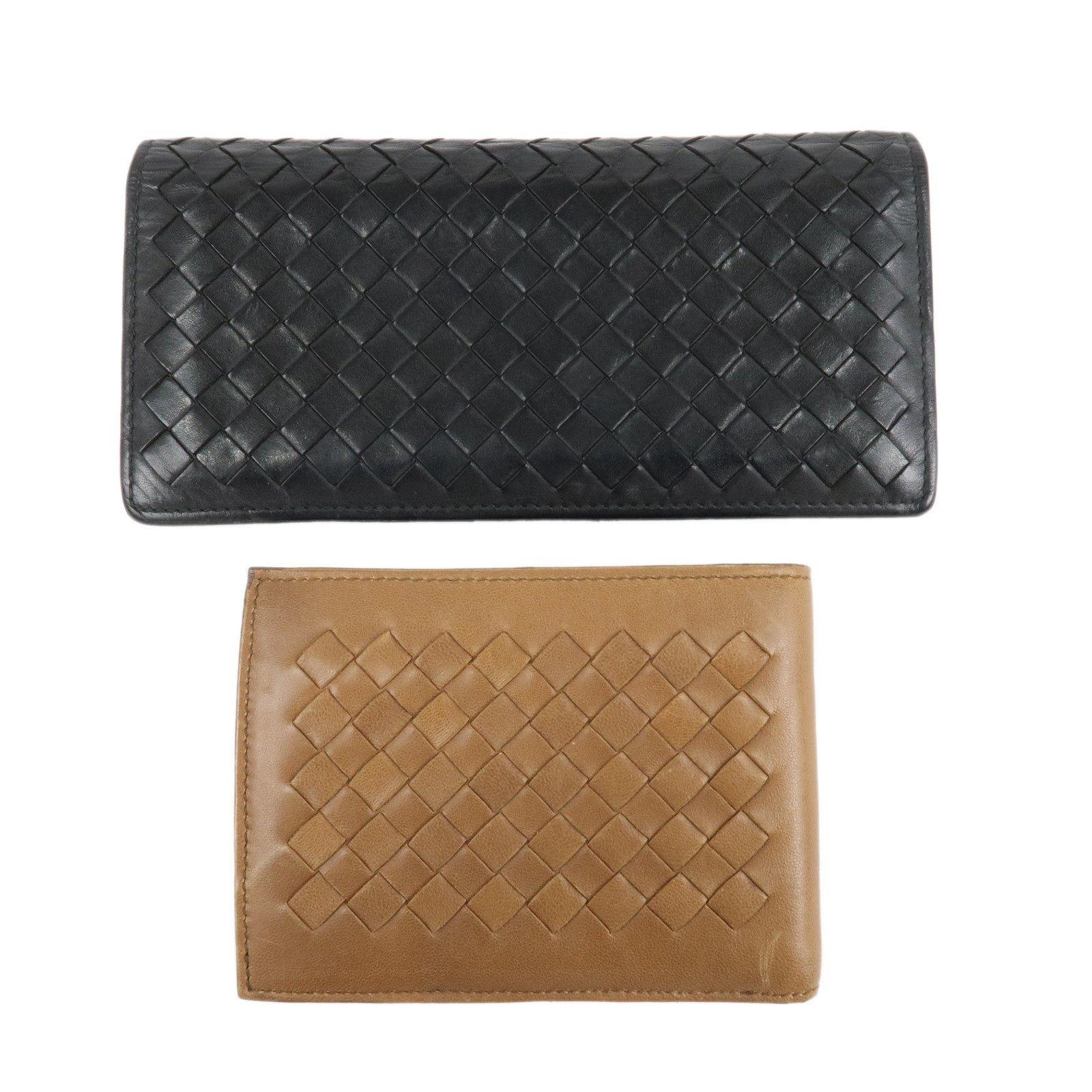 BOTTEGA-VENETA-Intrecciato-Set-of-2-Leather-Wallet-Brown-Black