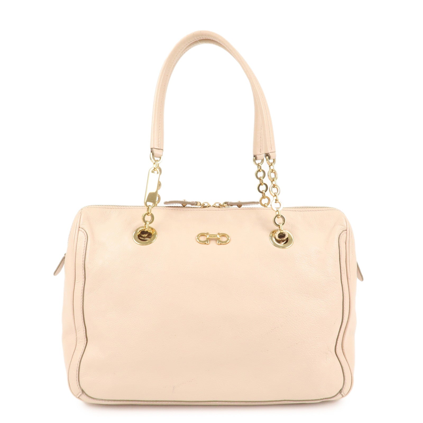 Ferragamo-Gancini-Chain-Shoulder-Bag-Hand-Bag-Pink-Beige