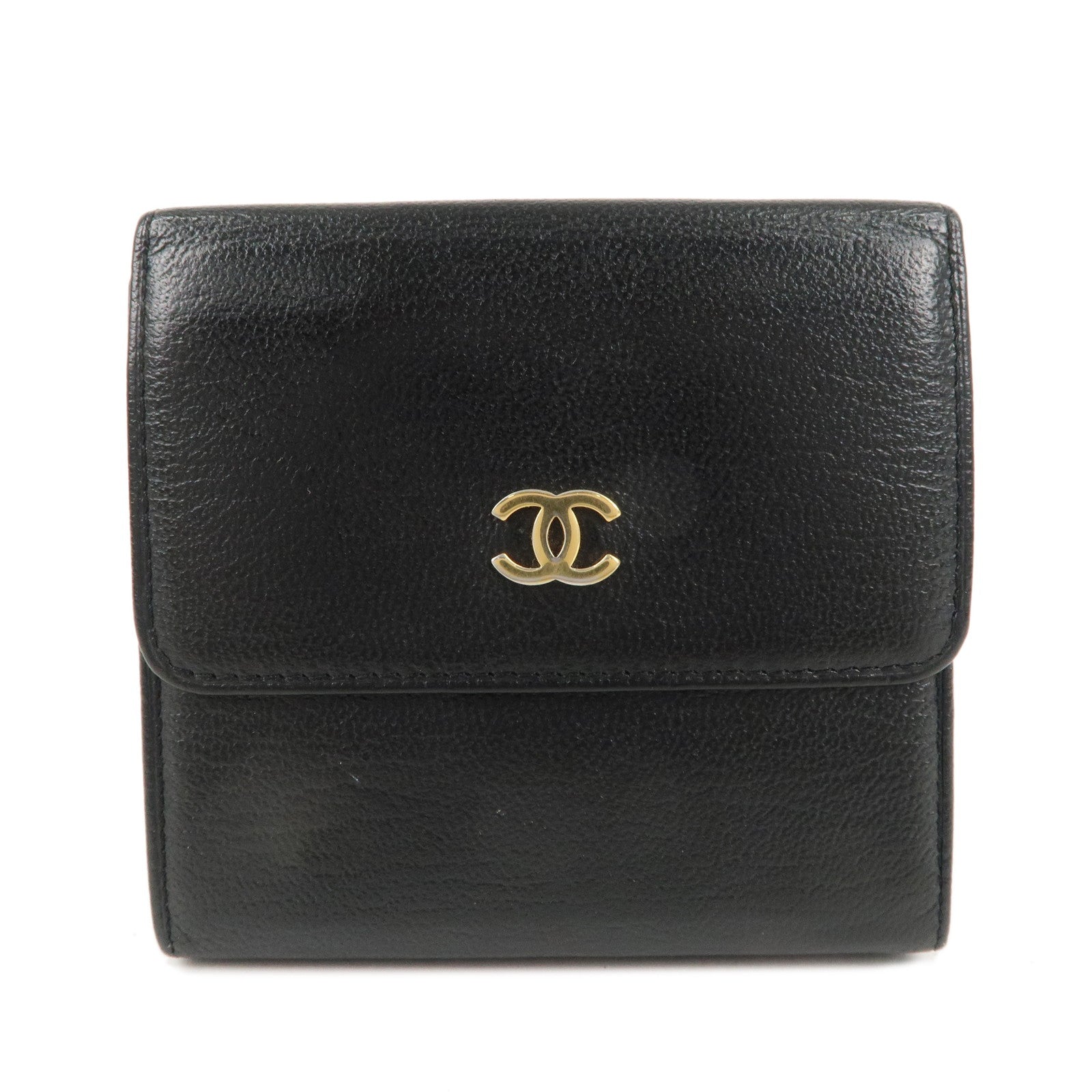 CHANEL-Leather-Double-Hook-Wallet-Black-Gold-Hardware