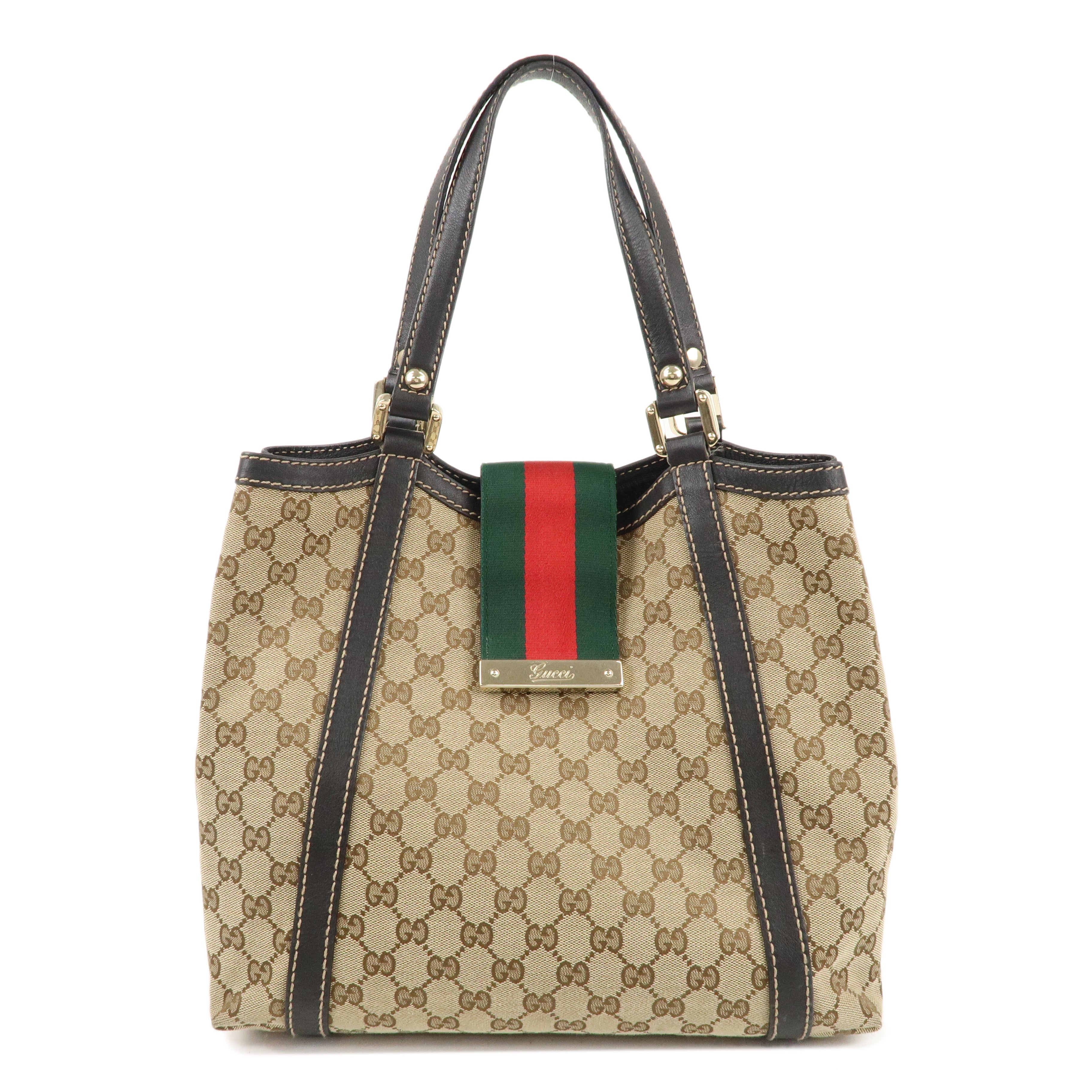 GUCCI Sherry GG Canvas Leather Tote Bag Beige Brown 233607