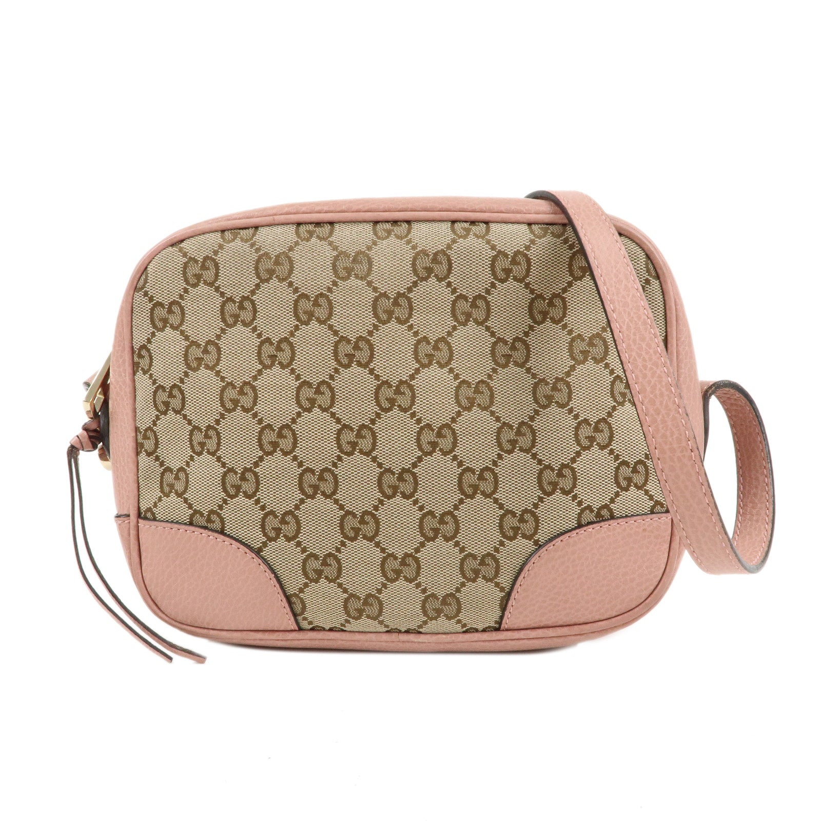 GUCCI GG Canvas Leather Shoulder Bag Beige Pink 449413