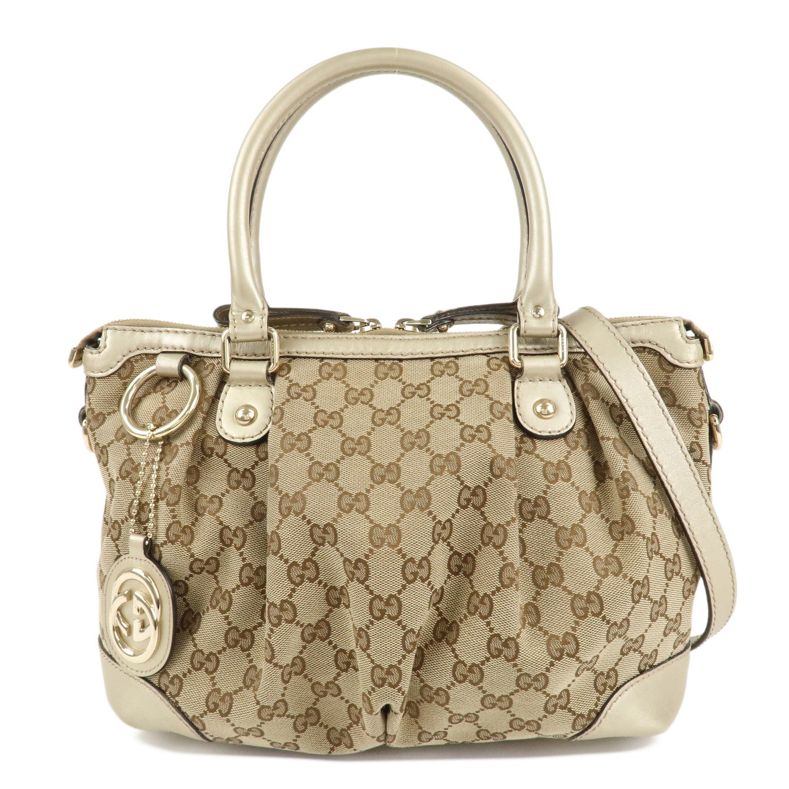 GUCCI-Sukey-GG-Canvas-Leather-2Way-Shoulder-Bag-Beige-Gold-247902