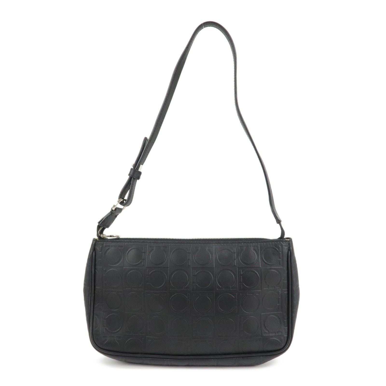 Ferragamo-Gancini-Leather-One-Shoulder-Bag-Black-Silver-Hardware