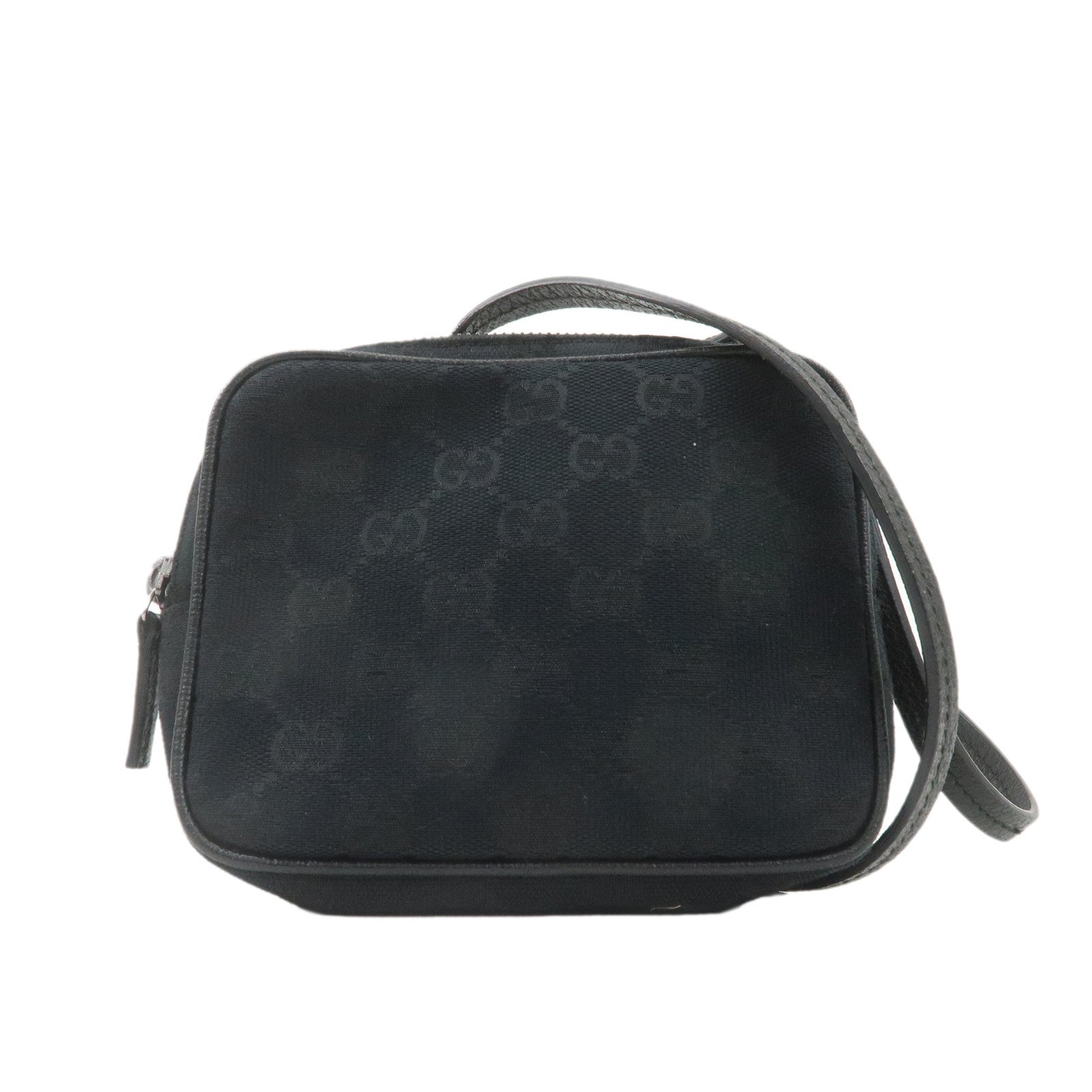 GUCCI-GG-Canvas-Leather-Shoulder-Bag-Pouch-Black-120975