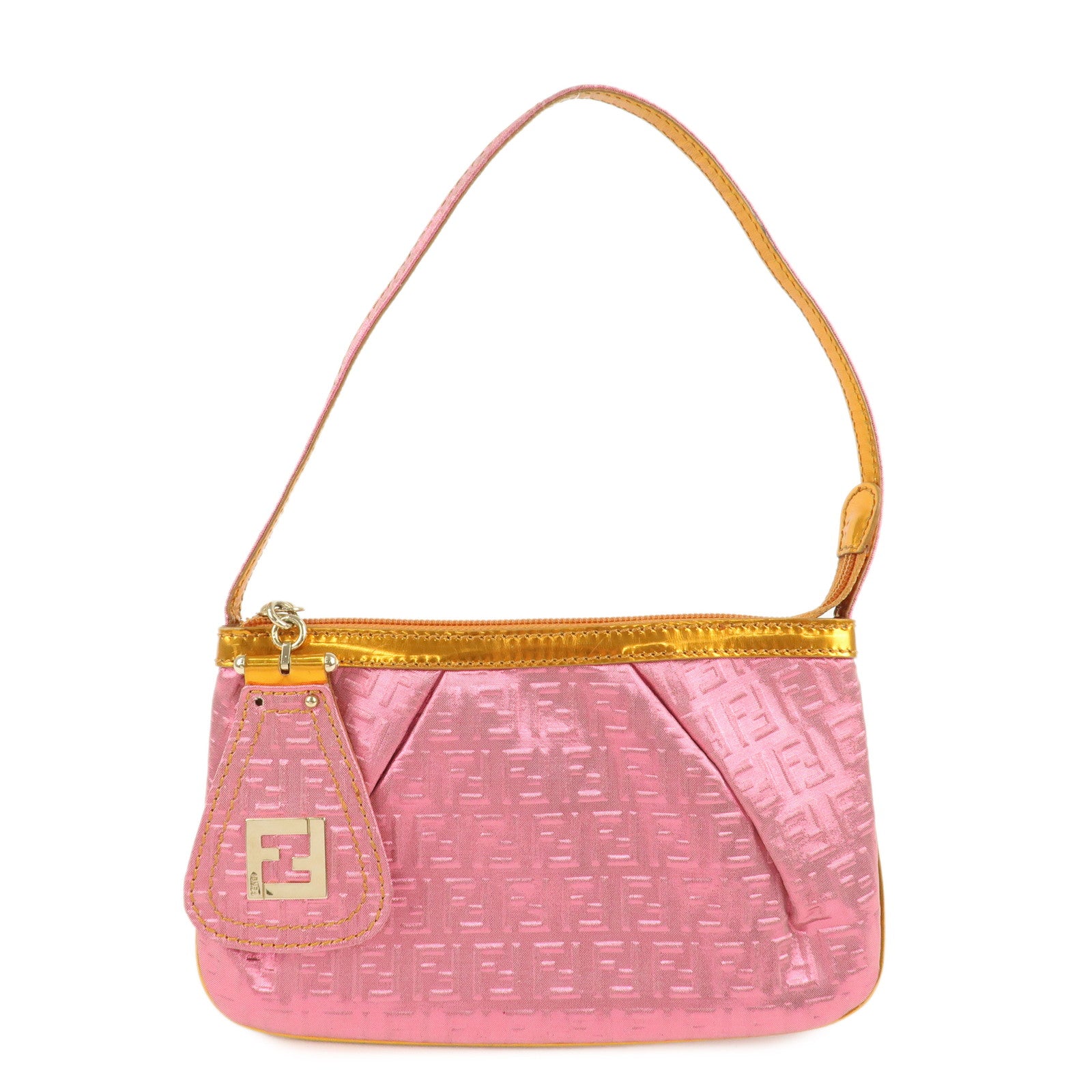 FENDI-Zucchino-PVC-Patent-Leather-Shoulder-Bag-Hand-Bag-Pink-Gold