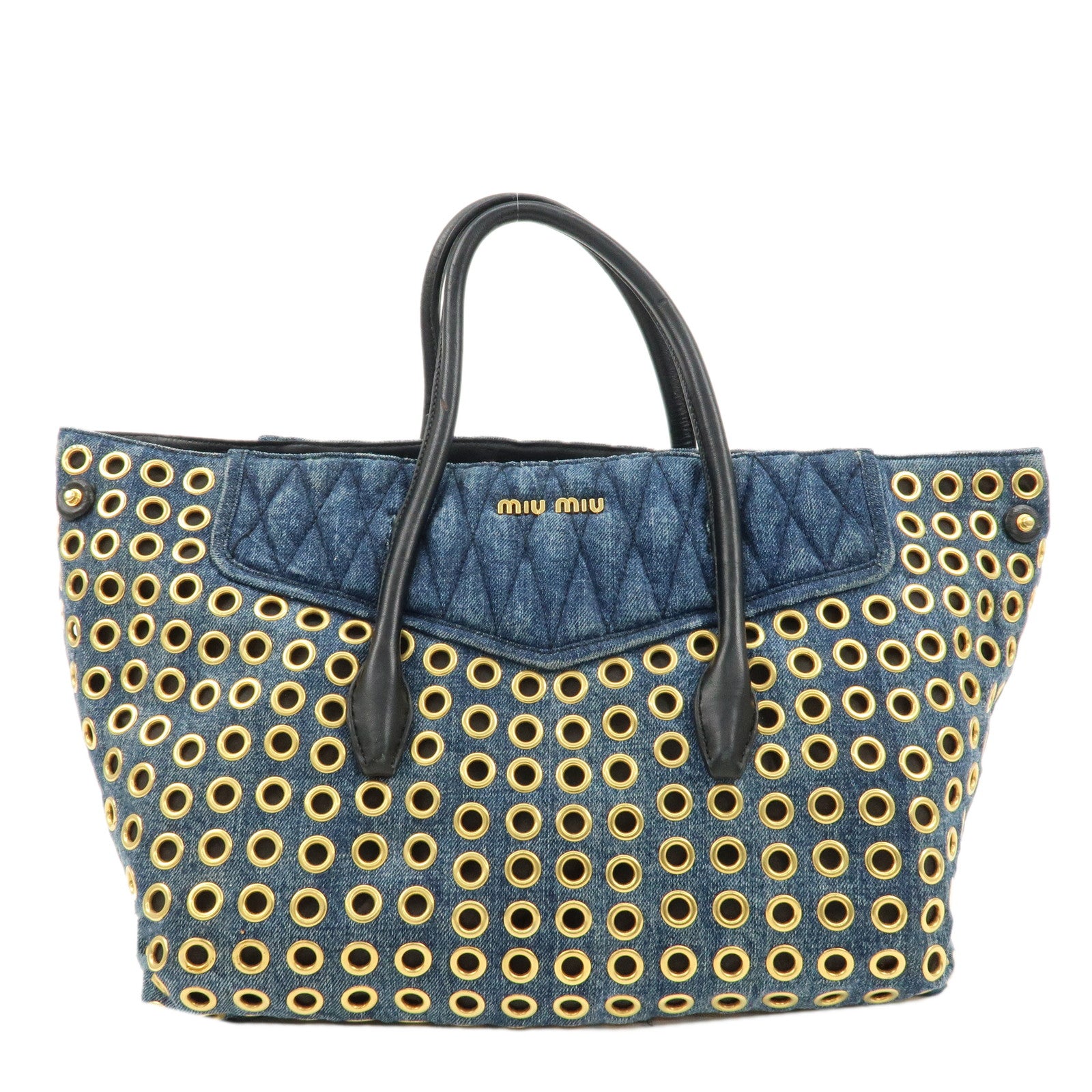 MIU-MIU-Denim-Leather-Biker-Tote-Bag-Hand-Bag-Blue-RN1080