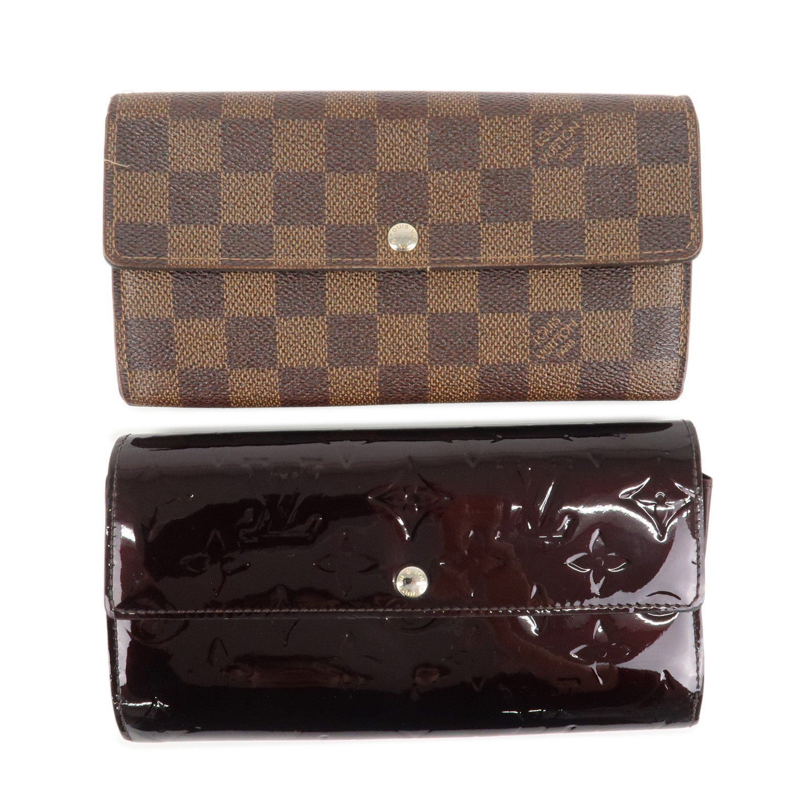 Louis-Vuitton-Set-of-2-Damier-Portefeuille-Sarah-Vernis-Wallet