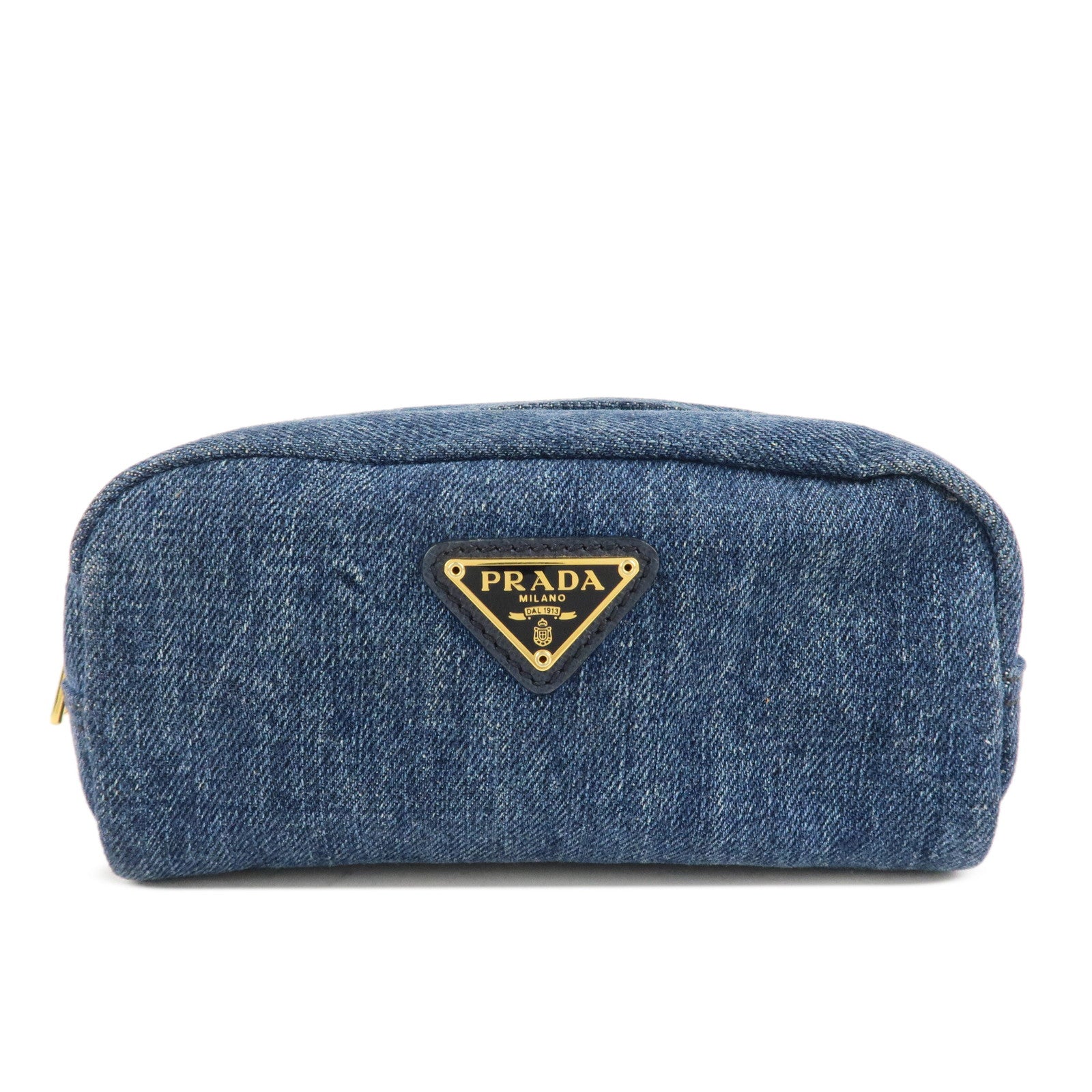 PRADA-Triangle-Logo-Denim-Pouch-Cosmetic-Pouch-Blue