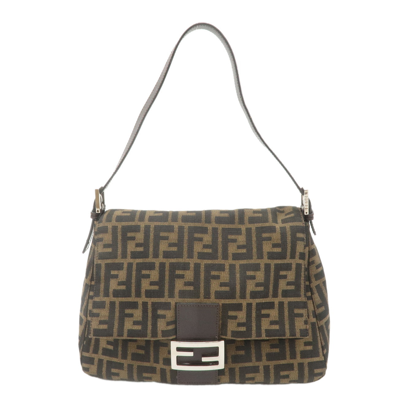 FENDI-Mamma-Baguette-Zucca-Canvas-Leather-Bag-Brown-Black-26325