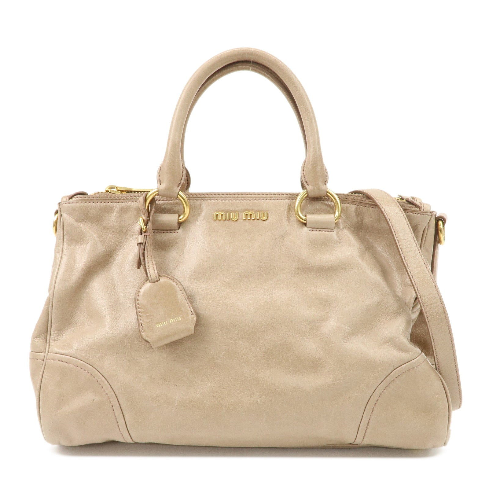 MIU-MIU-Leather-2Way-Tote-Bag-Hand-Bag-Shoulder-Bag-Beige