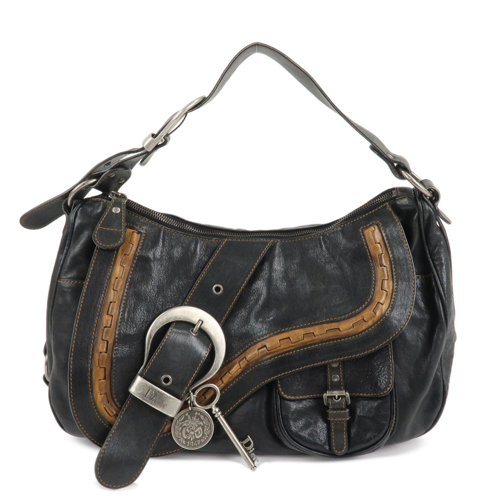 Christian-Dior-Gaucho-Leather-Saddle-Shoulder-Bag-Black