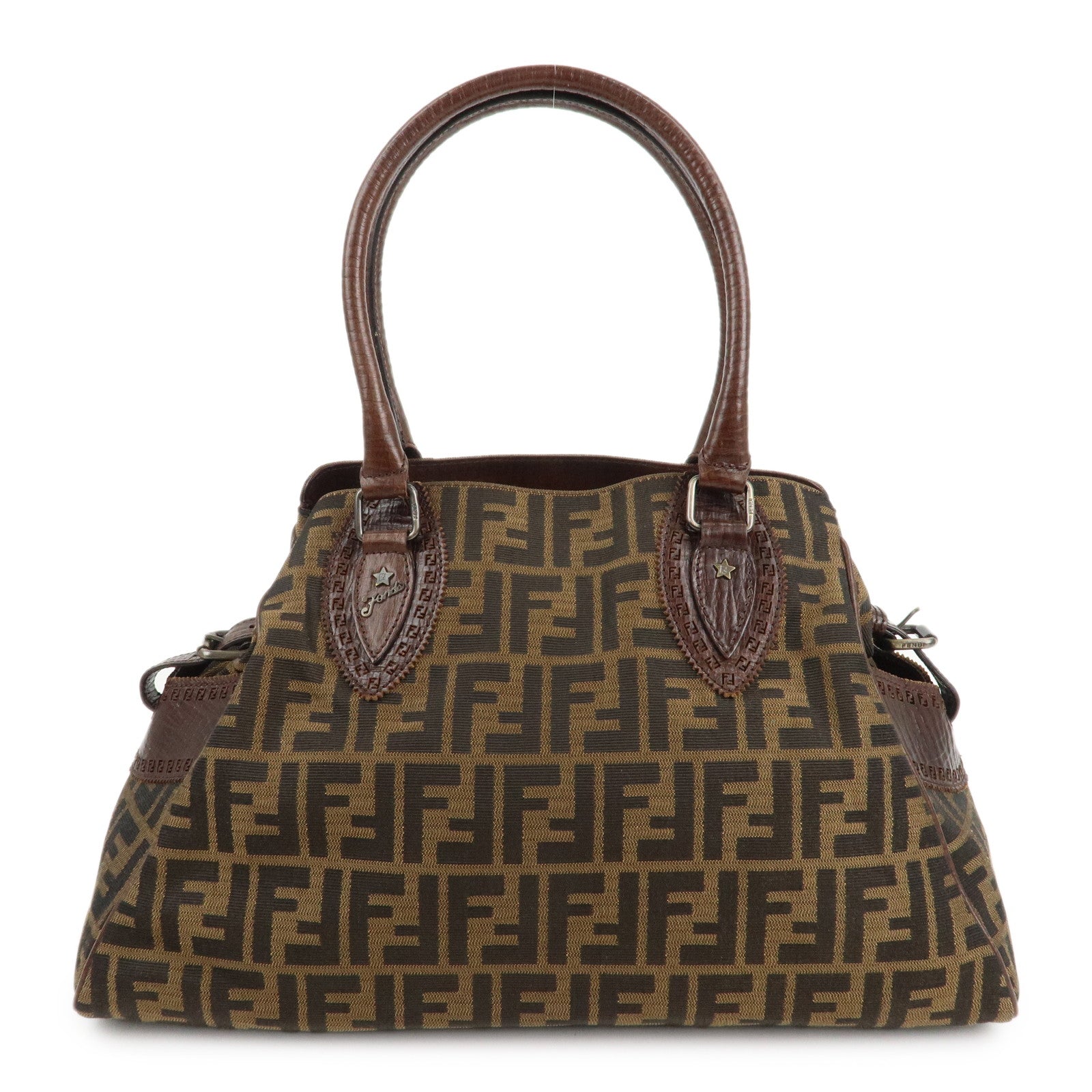 FENDI-Ethnico-Zucca-Canvas-Leather-Shoulder-Bag-Brown-8BN162