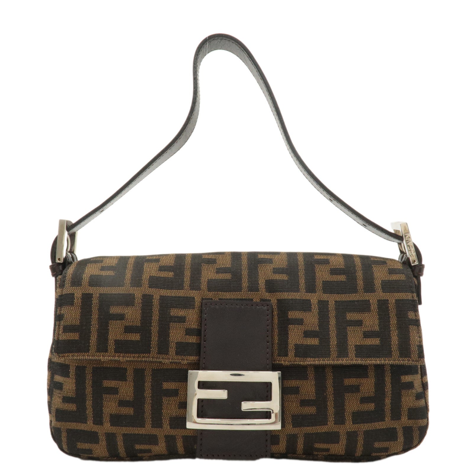 FENDI-Mamma-Baguette-Canvas-Leather-Shoulder-Bag-Brown-Black-26424