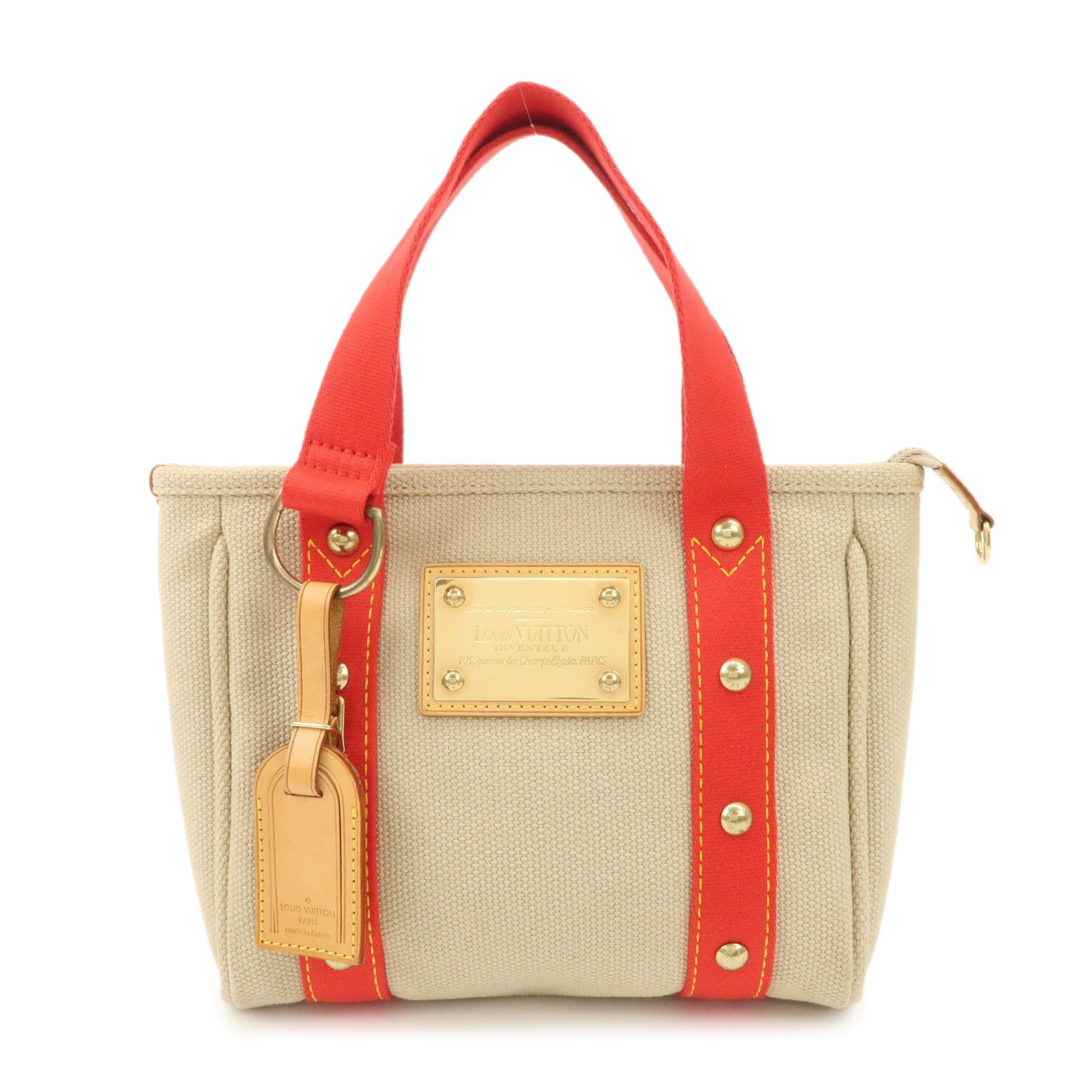 Louis-Vuitton-Antigua-Cabas-PM-Tote-Bag-Hand-Bag-Beige-Red-M40088