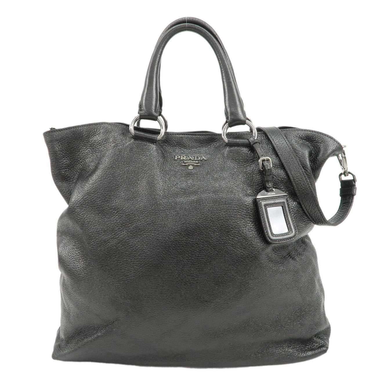 PRADA-Leather-2-Way-Bag-Tote-Bag-Metallic-Gray--Hardware