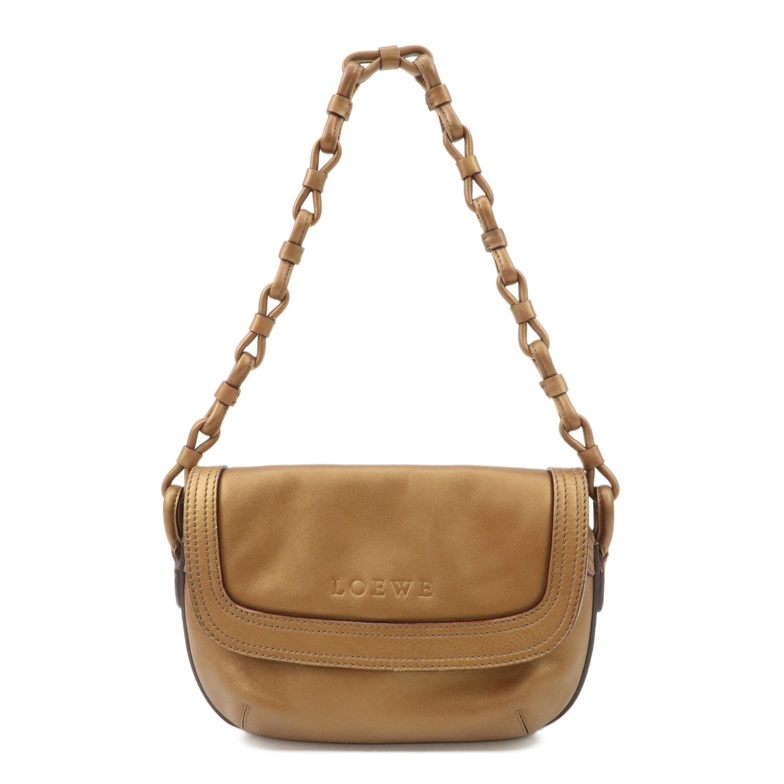 LOEWE-Fiesta-Leather-Shoulder-Bag-Hand-Bag-Gold