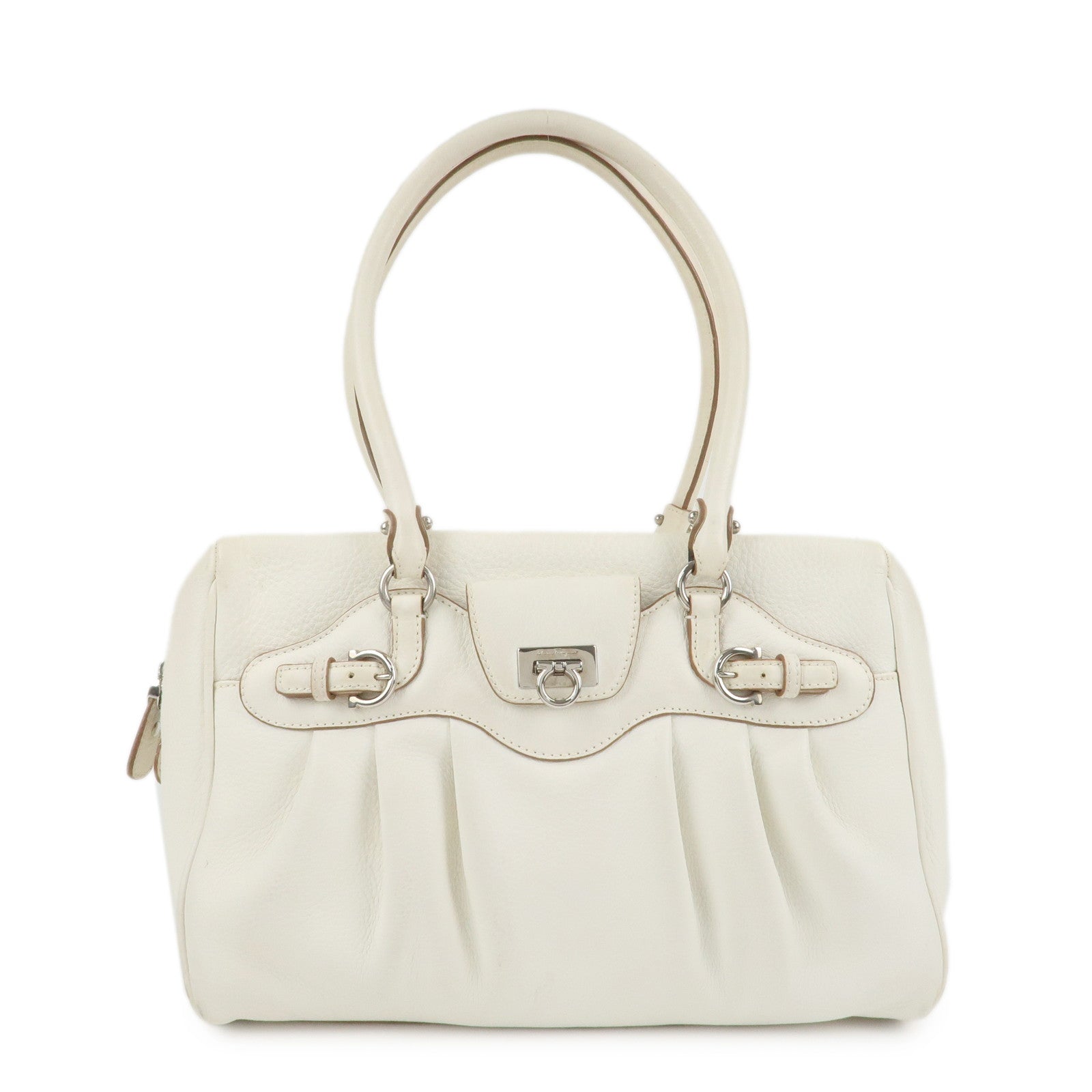 Ferragamo-Gancini-Leather-Shoulder-Bag-Hand-Bag-White