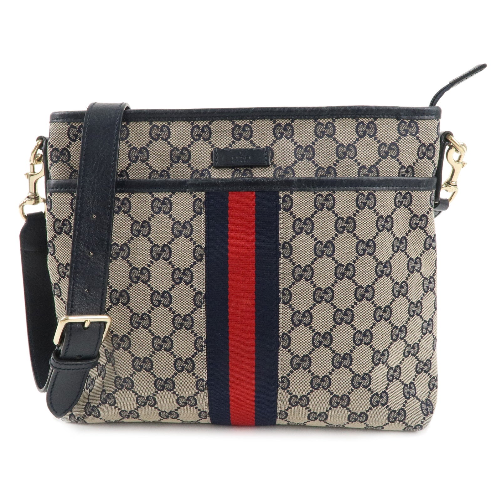 GUCCI-Sherry-GG-Canvas-Leather-Shoulder-Bag-Navy-Beige-388926