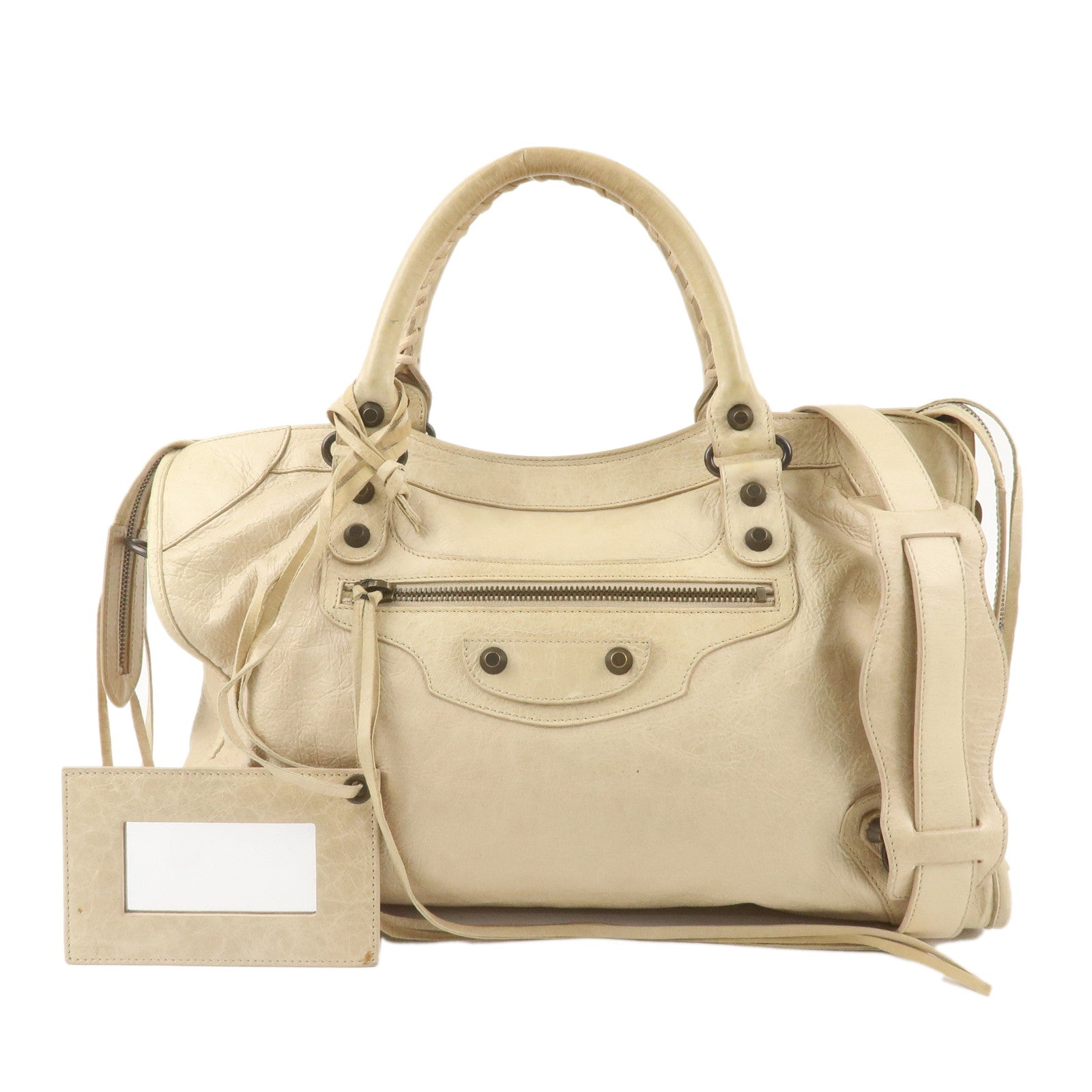 BALENCIAGA-The-City-Leather-2Way-Bag-Hand-Bag-Beige-115748