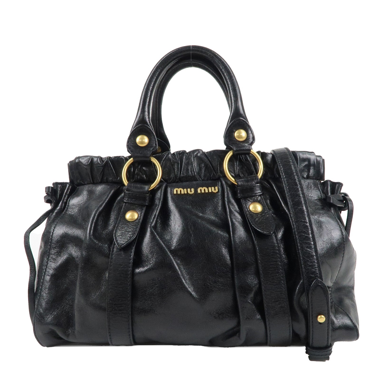 MIU MIU Leather 2Way Shoulder Bag Hand Bag Black RT0383