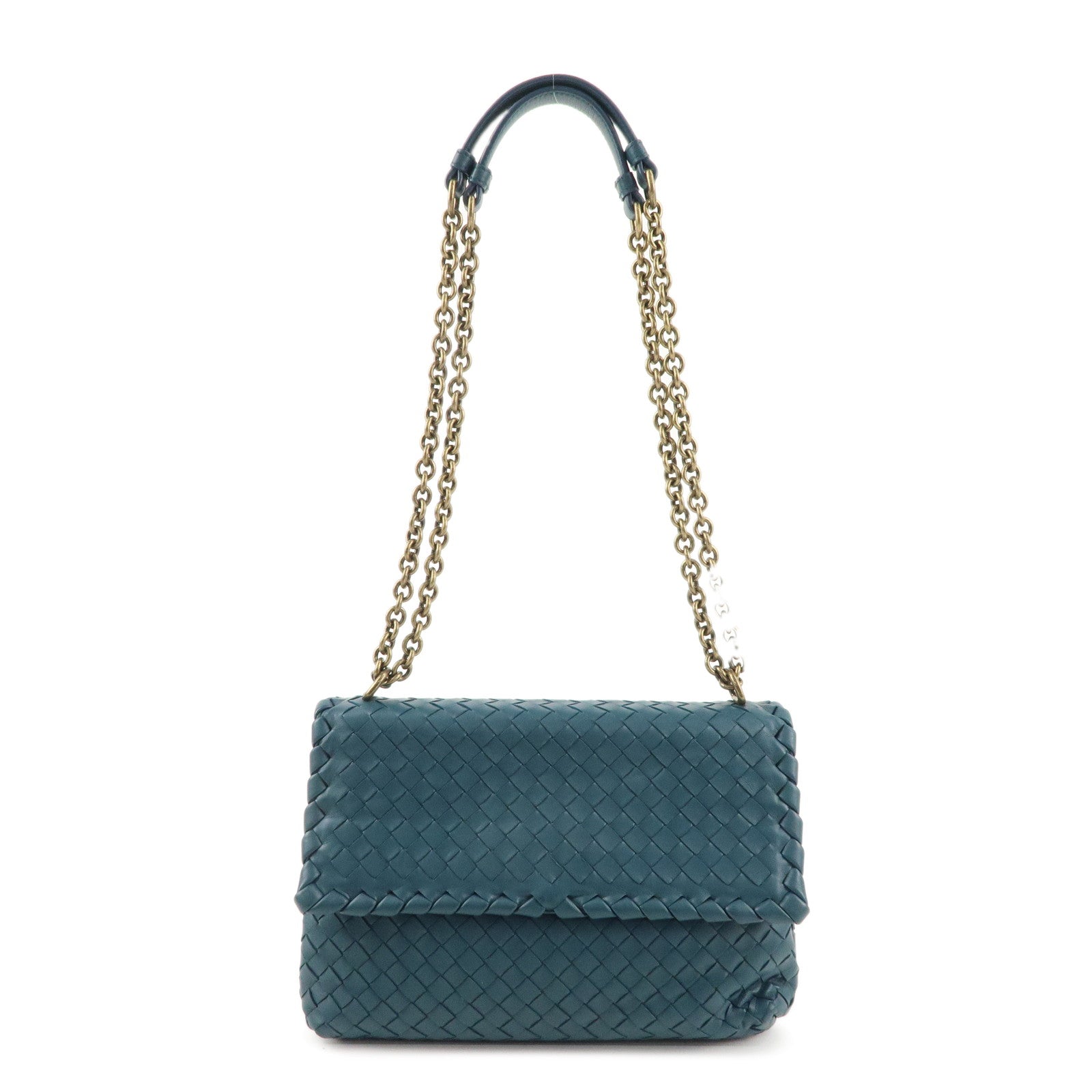 BOTTEGA-VENETA-Intrecciato-Leather-Chain-Shoulder-Bag-Green