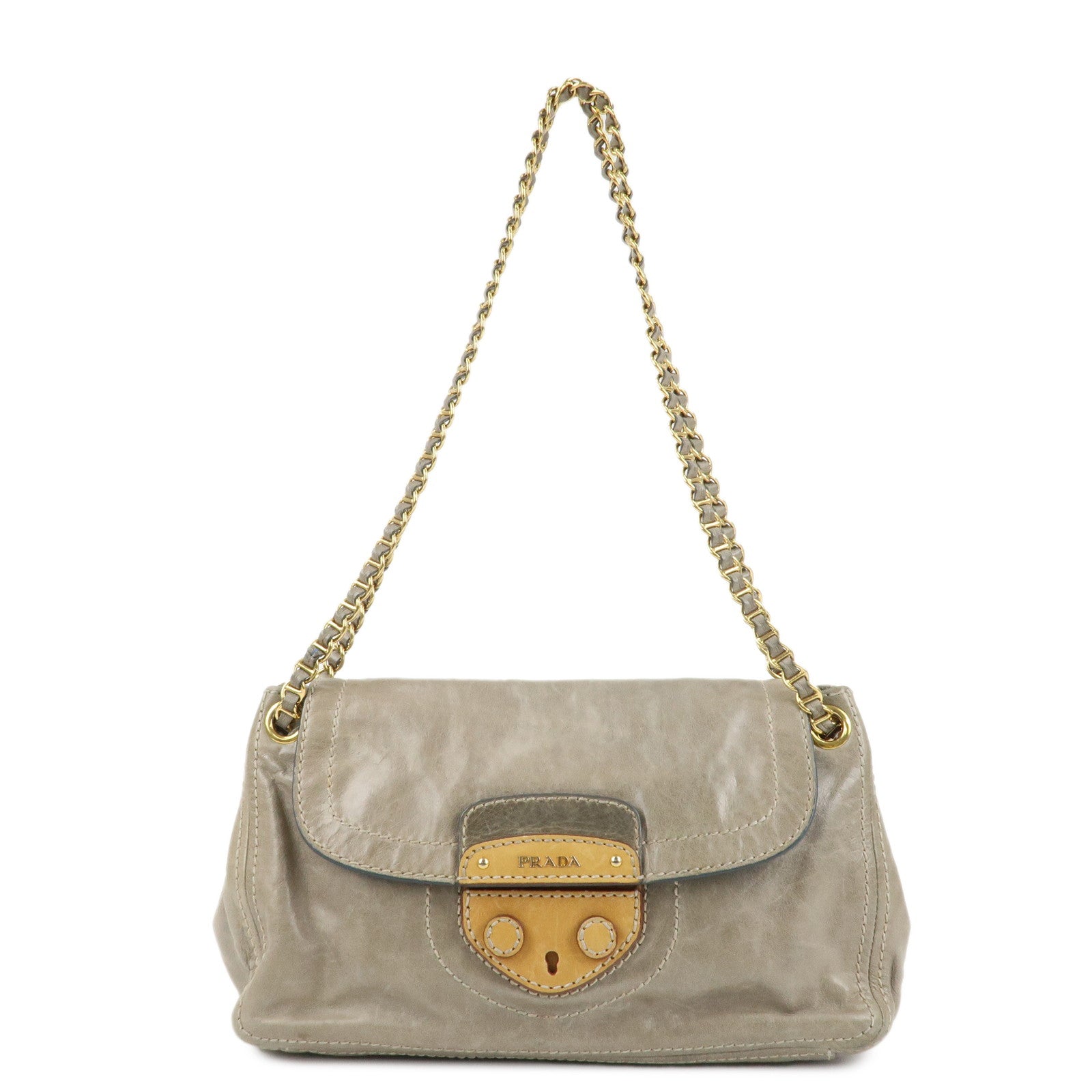 PRADA-Leather-Chain-Shoulder-Bag-Gray-BR4657