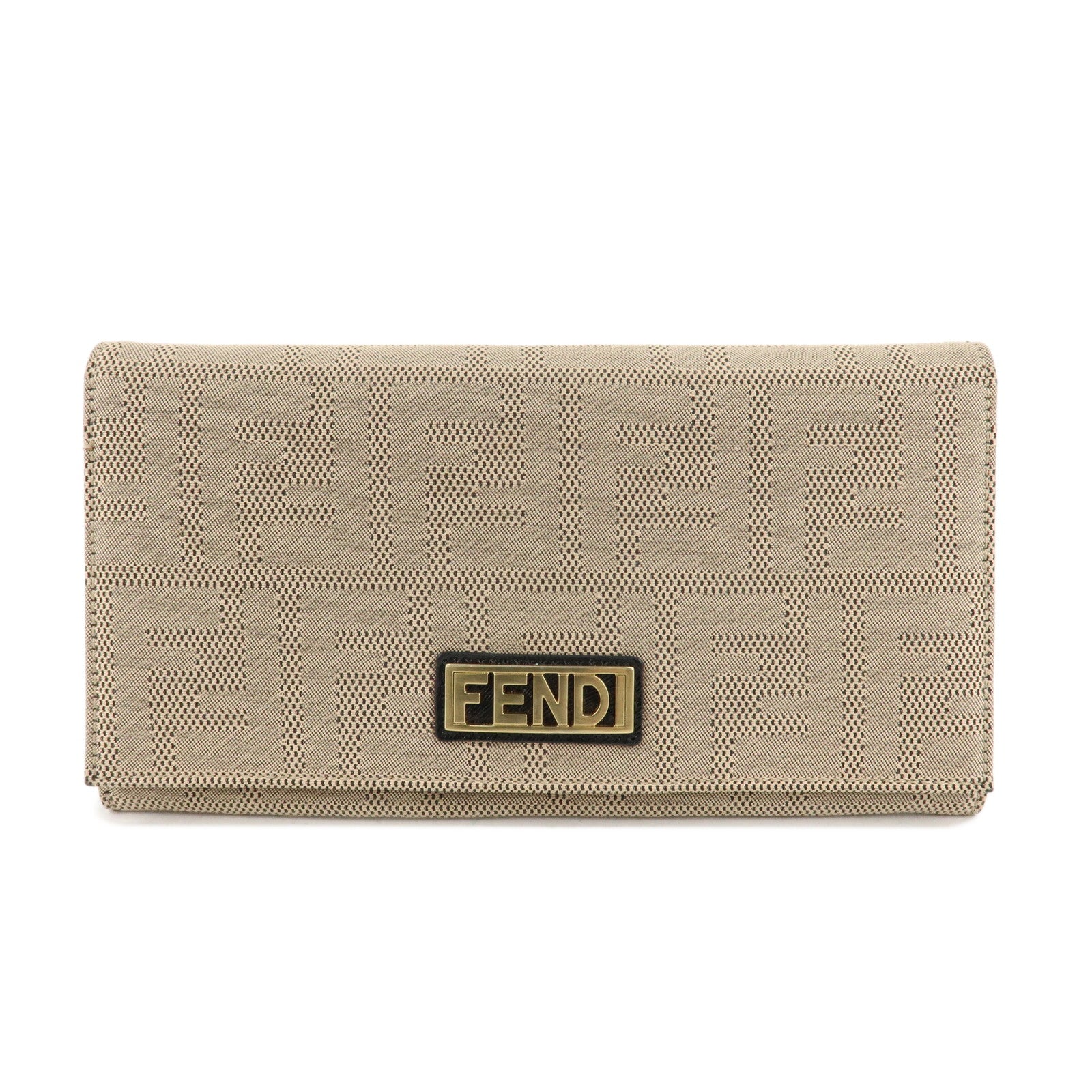 FENDI-Zucca-Print-Canvas-Leather-Long-Wallet-Brown-8M0000