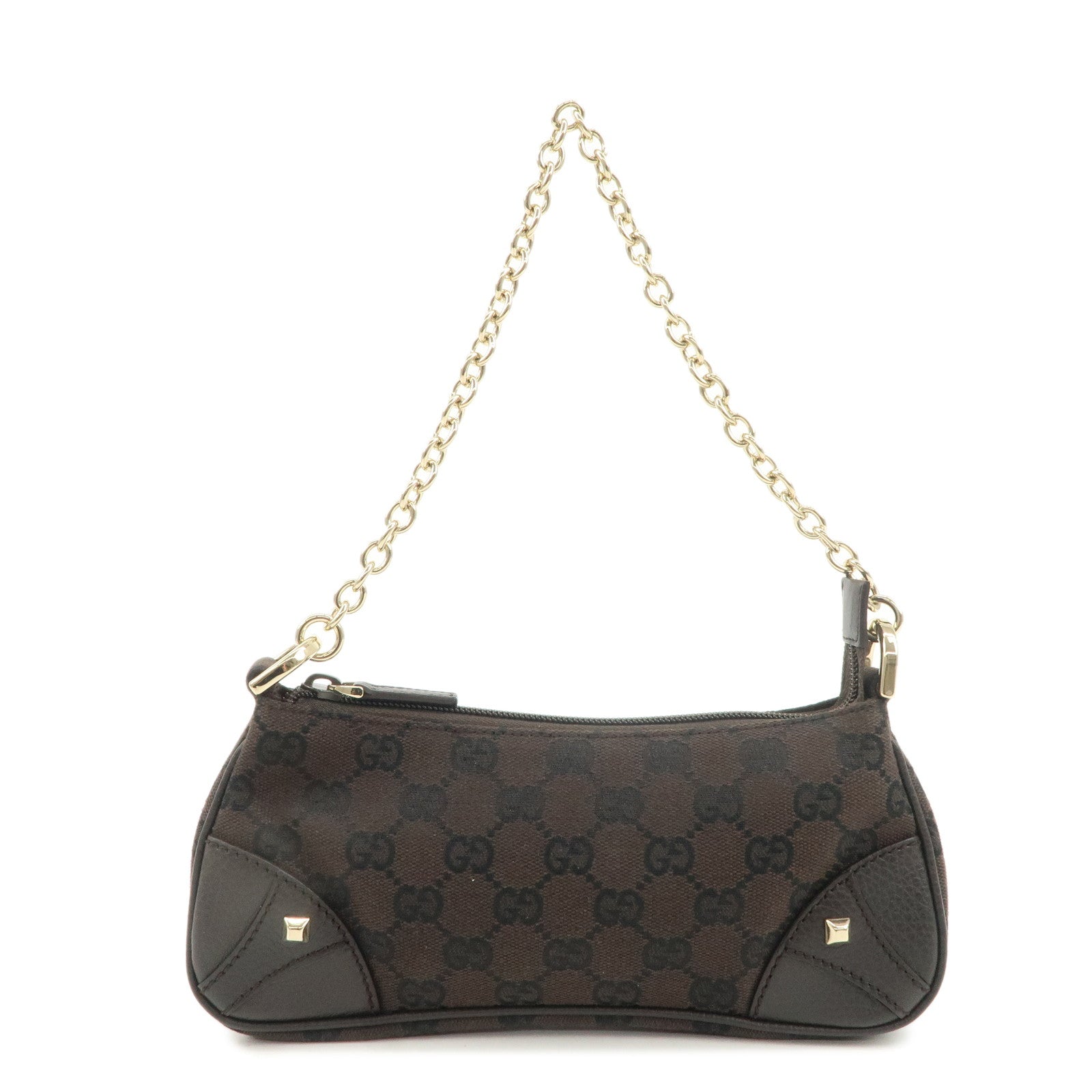 GUCCI-GG-Canvas-Leather-Chain-Shoulder-Bag-Dark-Brown-27383