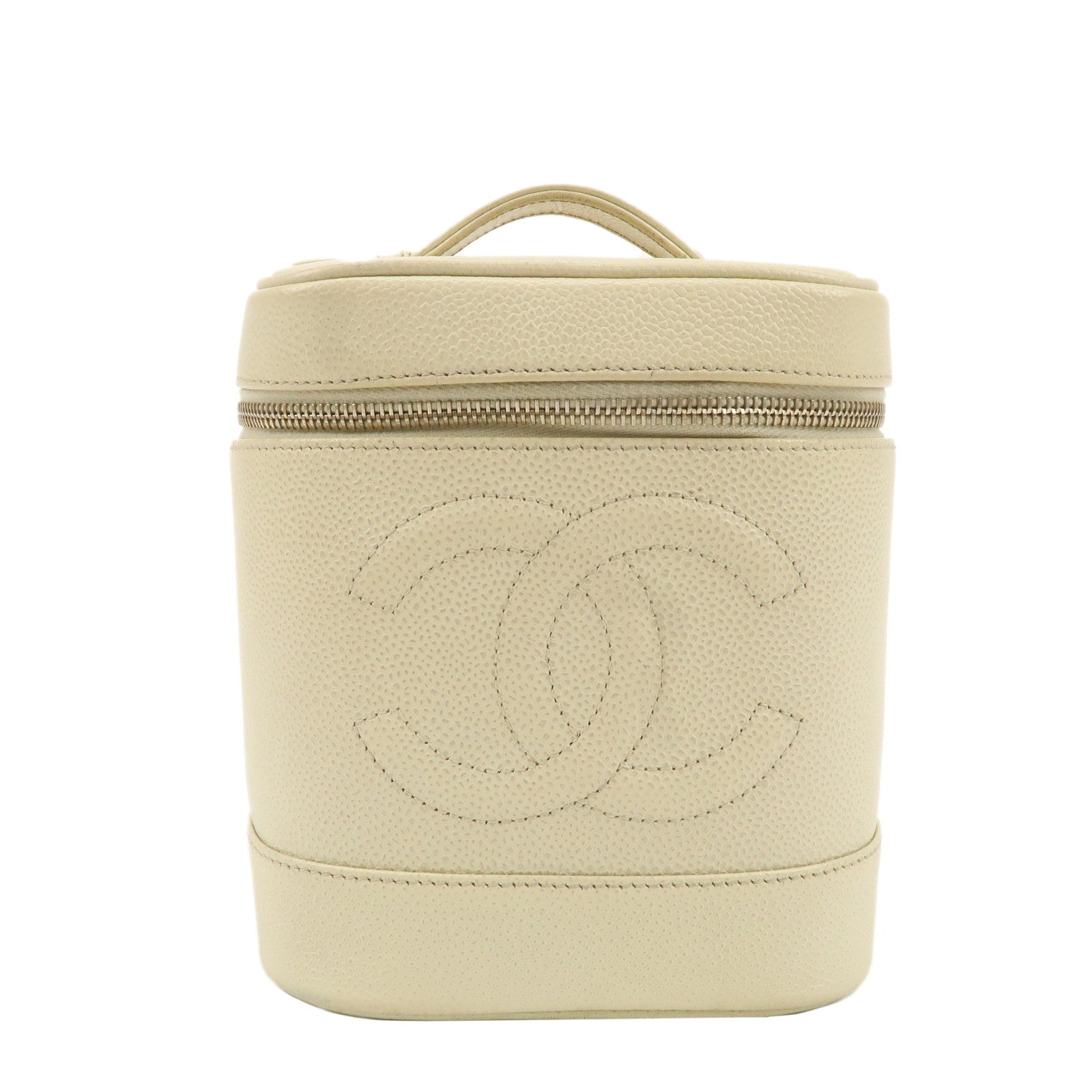 CHANEL-Caviar-Skin-Vanity-Bag-Hand-Bag-Cosmetic-Pouch-Ivory-A01998