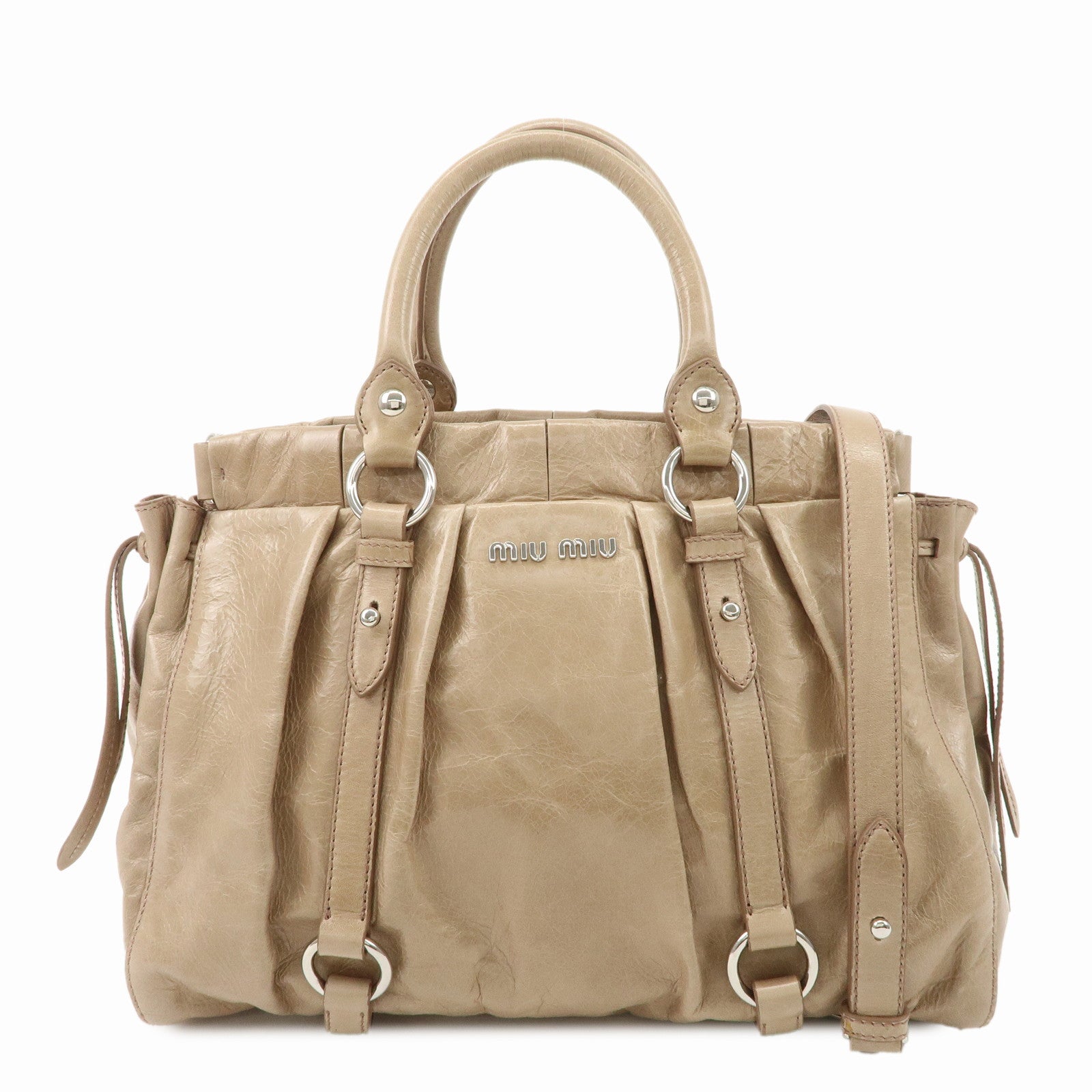 MIU-MIU-Leather-2Way-Shoulder-Bag-Hand-Bag-Beige-RT0383