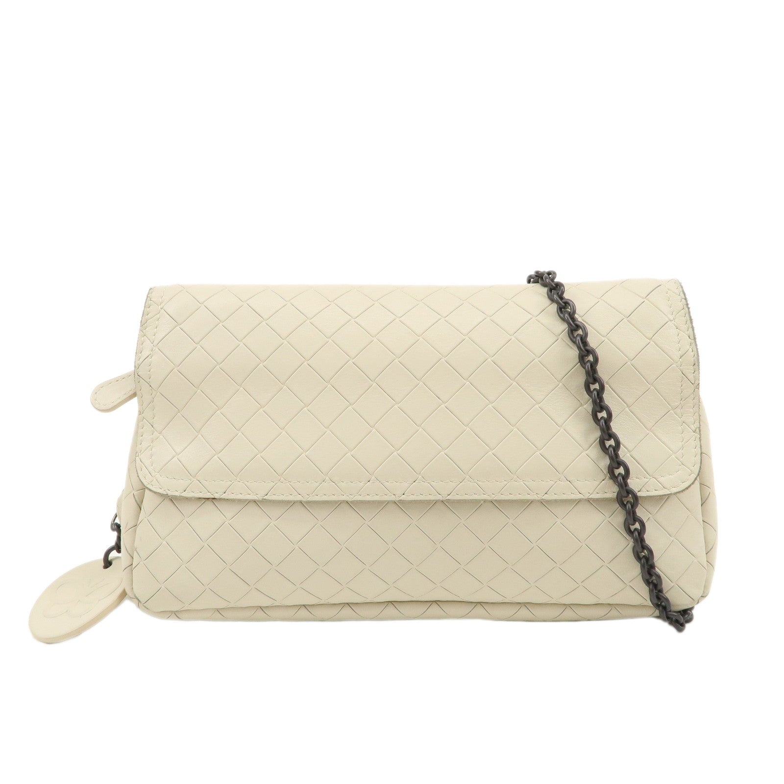 BOTTEGA-VENETA-Intreccio-Mirage-Leather-Shoulder-Bag-White