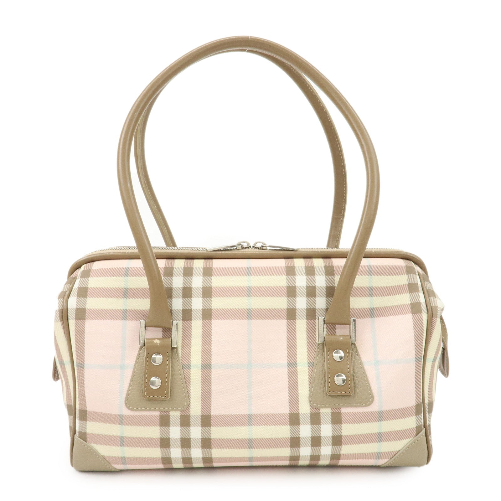 BURBERRY-PVC-Leather-Nova-Plaid-Shoulder-Bag-Hand-Bag-Beige-Pink