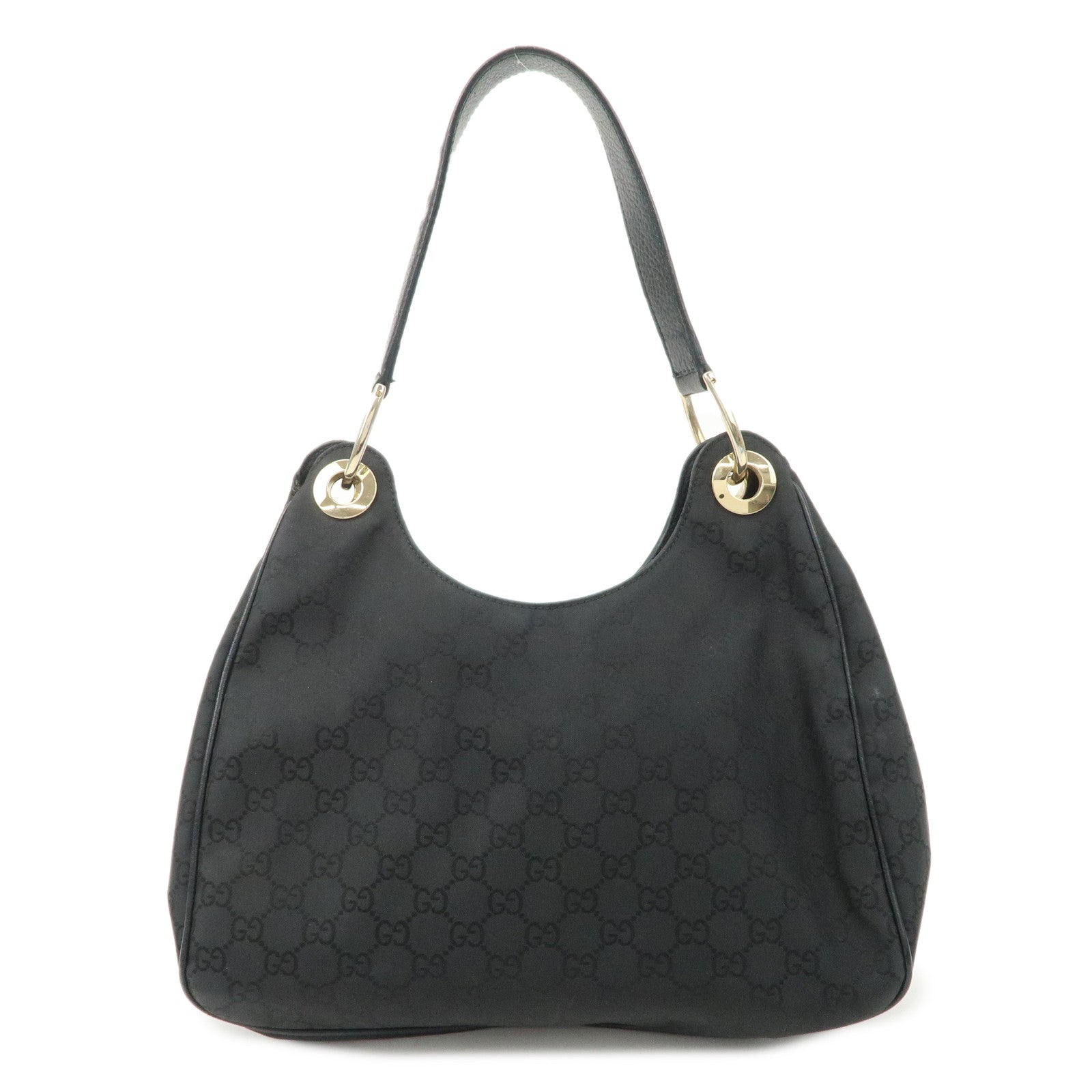 GUCCI-GG-Nylon-Leather-Shoulder-Bag-Hand-Bag-Black-257265