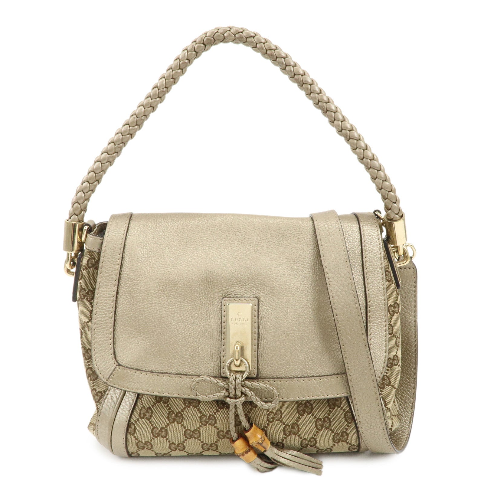 GUCCI-Bamboo-GG-Canvas-Leather-Bella-2Way-Shoulder-Bag-282301