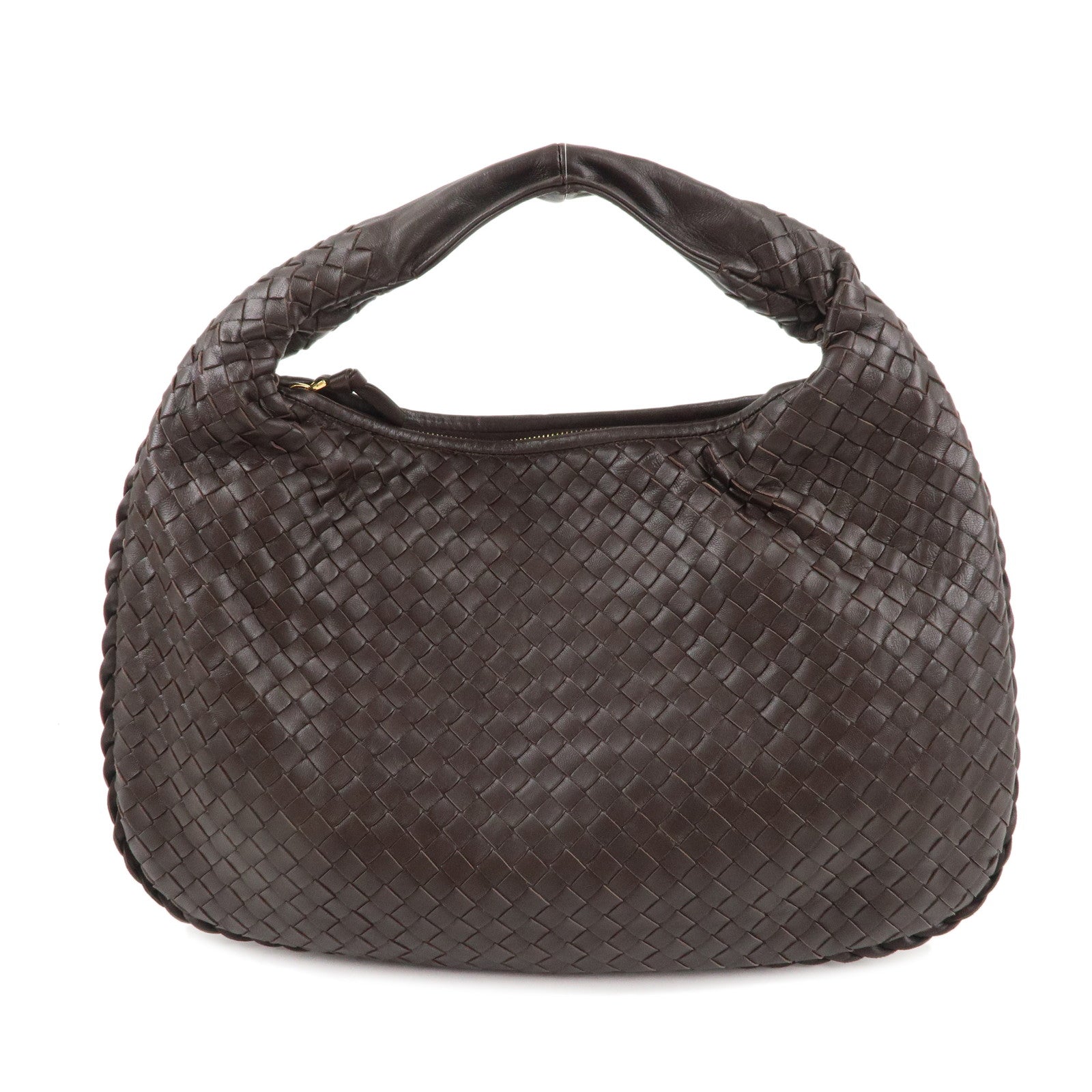 BOTTEGA VENETA Intrecciato Leather Shoulder Bag Dark Brown 115653