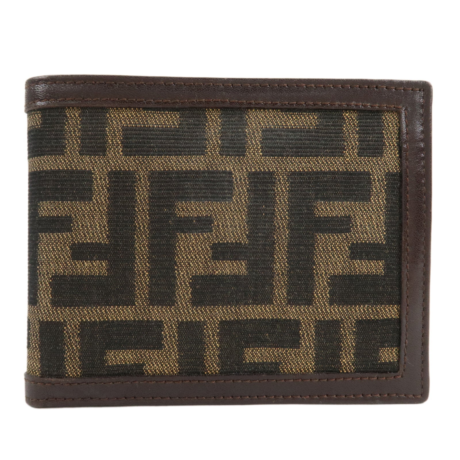 FENDI-Zucca-Canvas-Leather-Bifold-Wallet-Brown-Black-31011