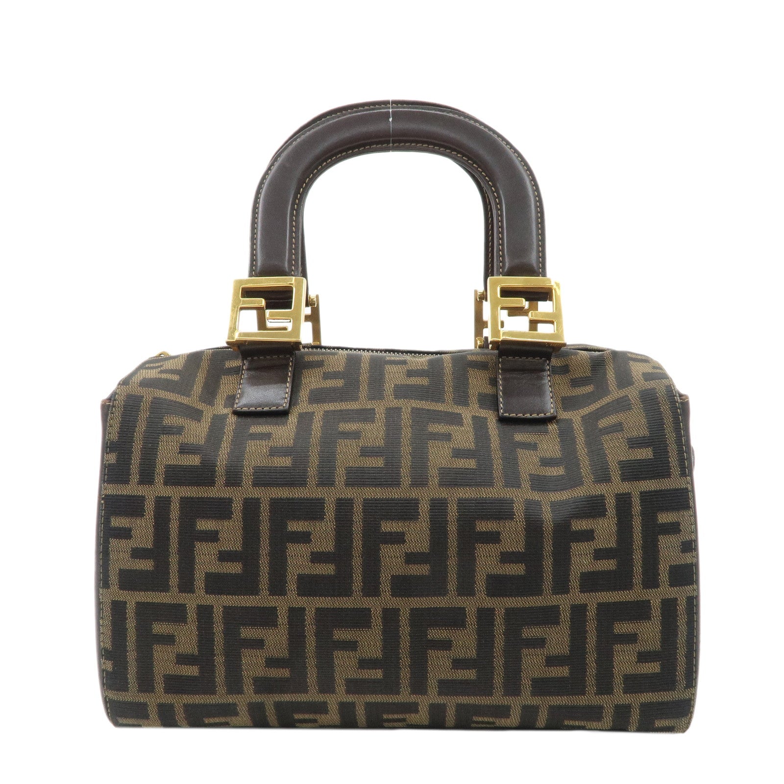 FENDI-Zucca-Canvas-Leather-Hand-Bag-Brown-Black