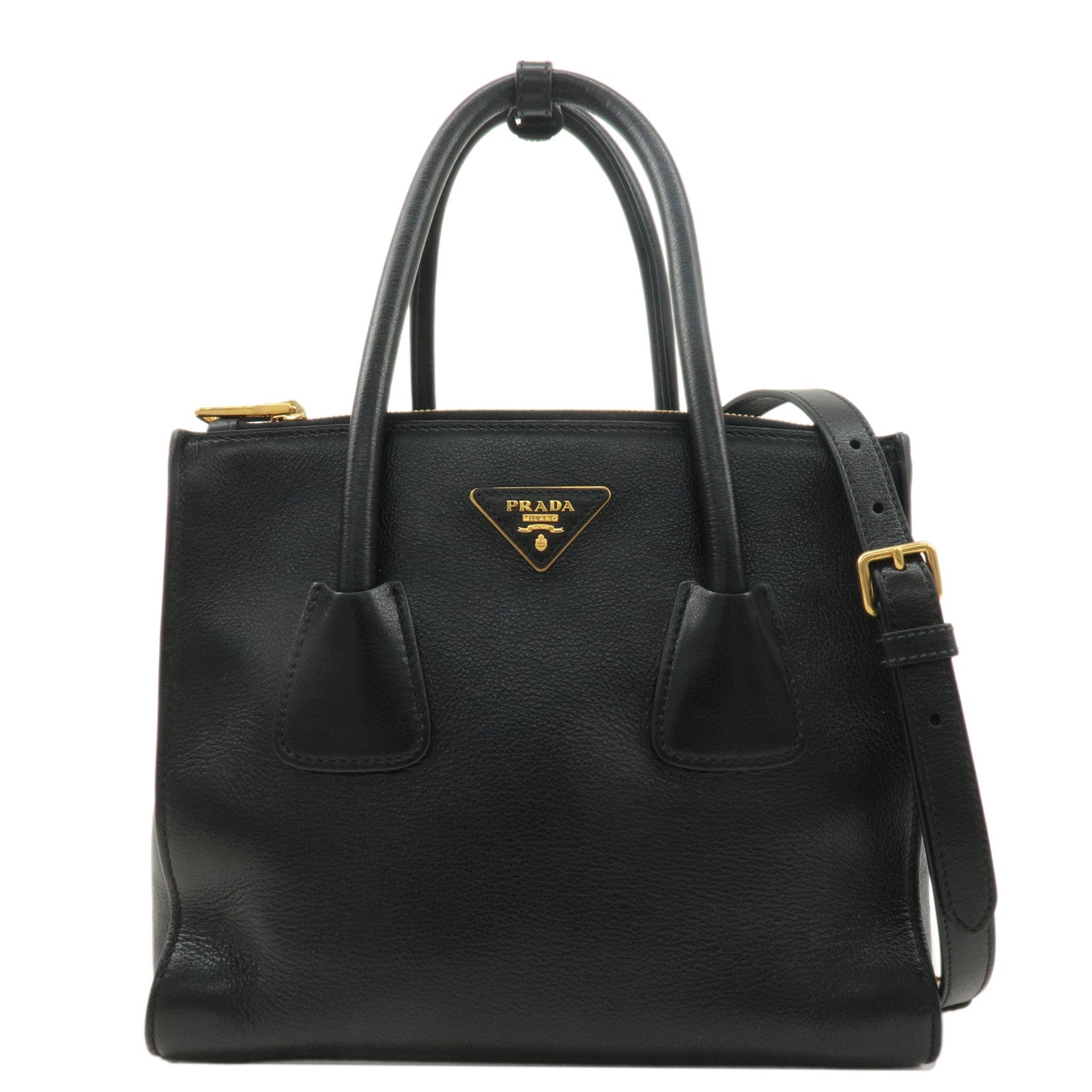 PRADA Logo Leather 2way Bag Hand Bag Shoulder Bag Black